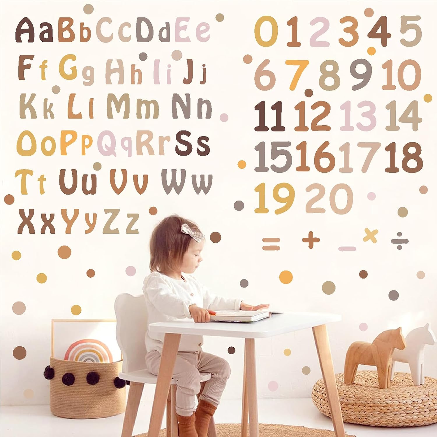Alphabet Wall Decals Neutral Number Wall Decals Peel and Stick Watercolor Letter Decal ABC / Boho