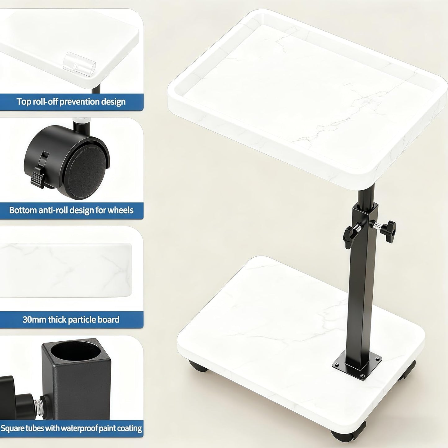 360°Swivel TV Tray Table for Small Spaces / L15.7*w11.8 / White-height Adjustable
