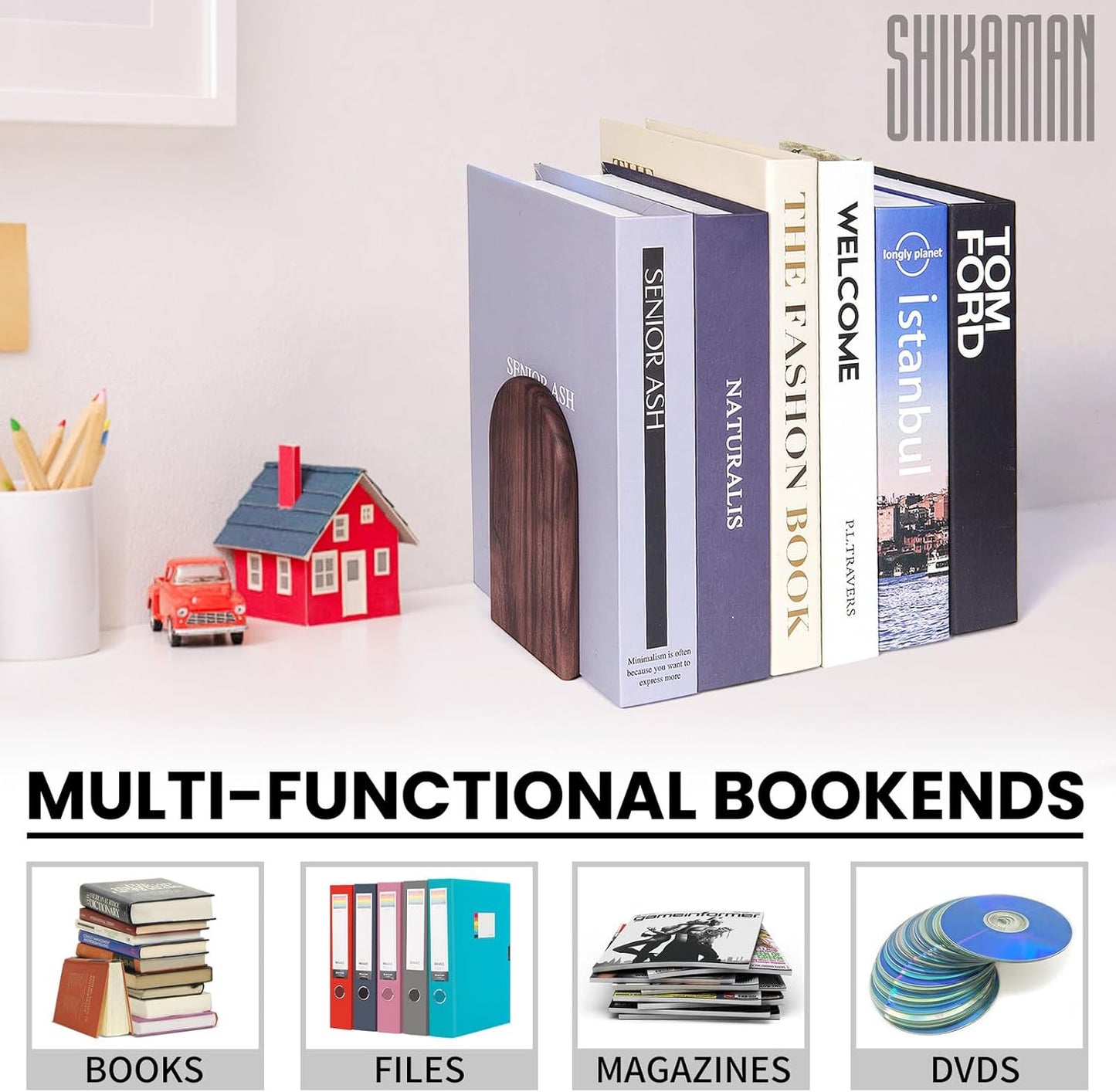 2 Pair Bookends Wood Book Ends Universal Economy Bookend / Medium / Set of 2