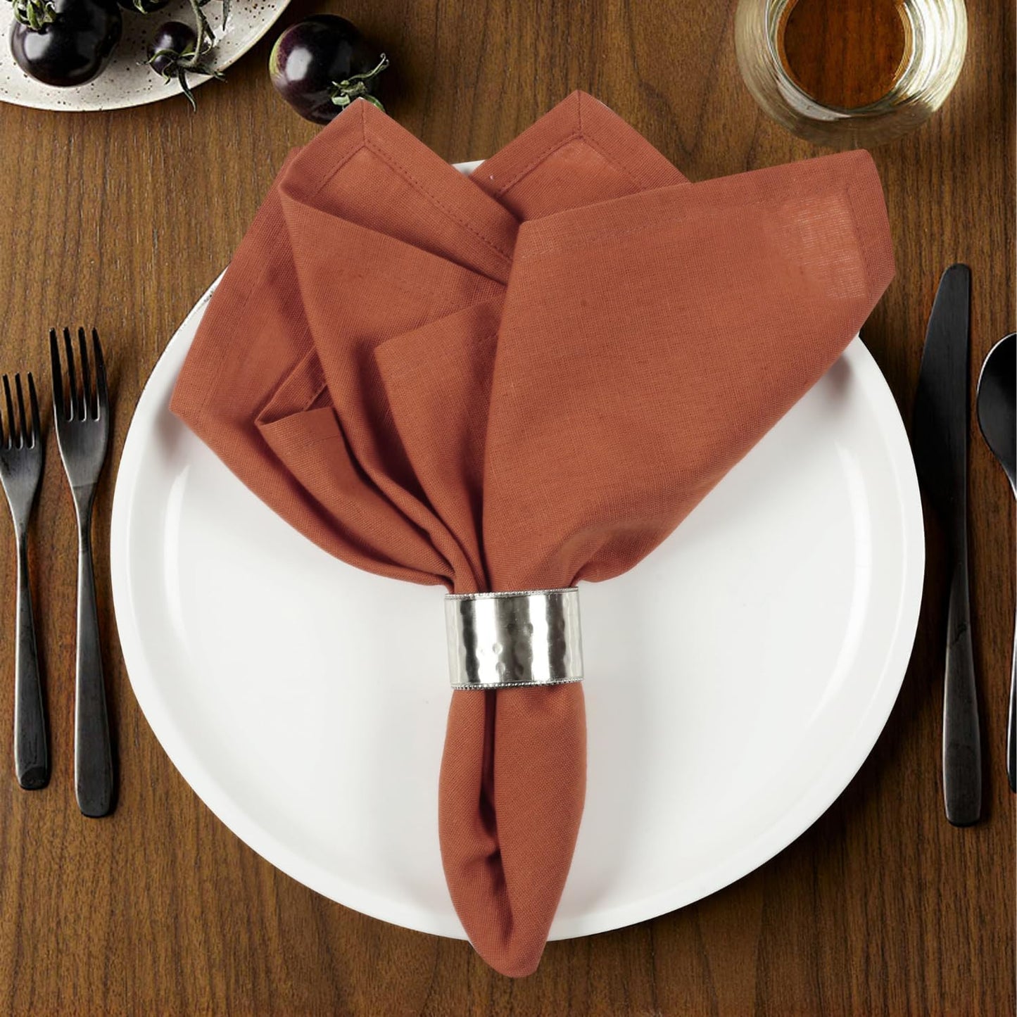NATURALCRAFT Cloth Napkins Set of 12 Cotton Linen18x18 inch Rust | Washable Reusable Fabric Soft Durable Quality