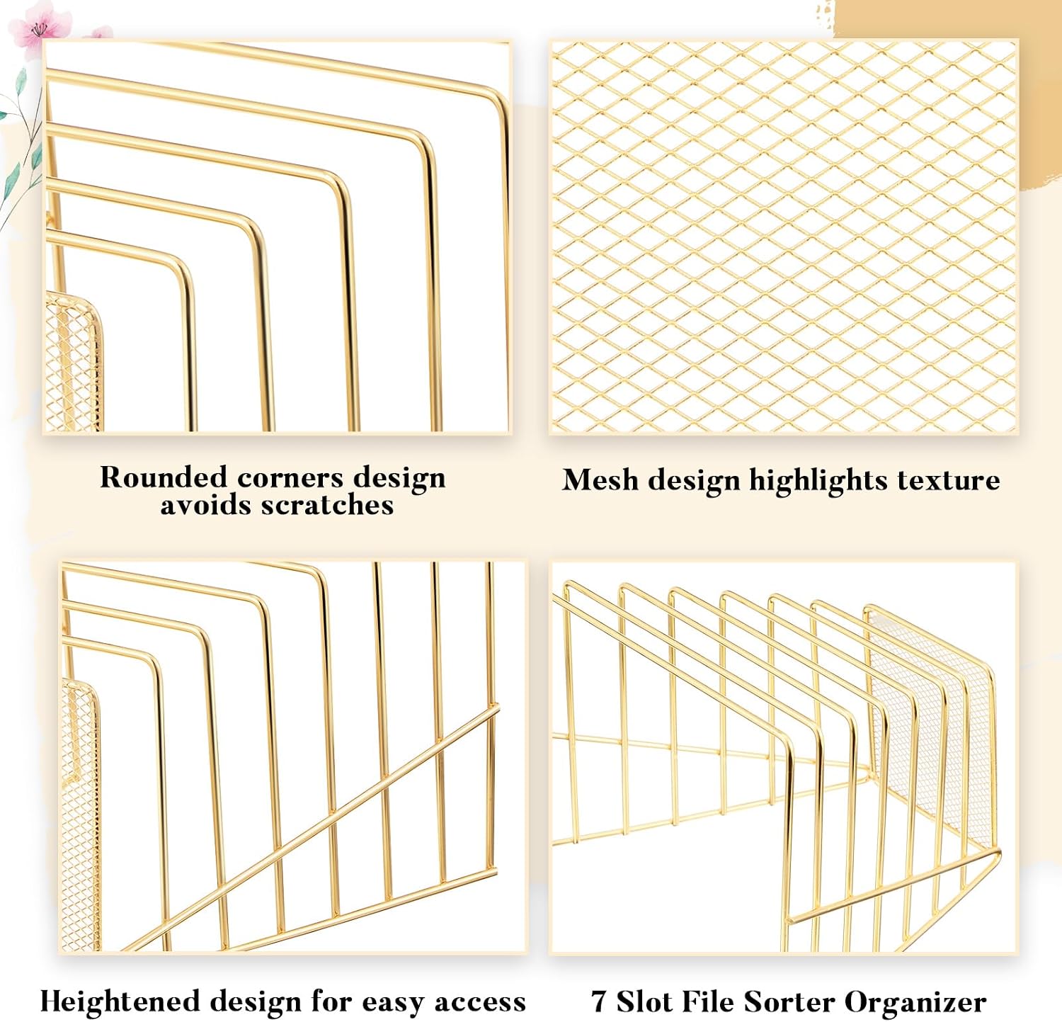 2 Pcs 7 Section Wire File Organizer for Desk, Metal Mesh Incline File Holder, Letter & Magazine Folder Rack, Desktop