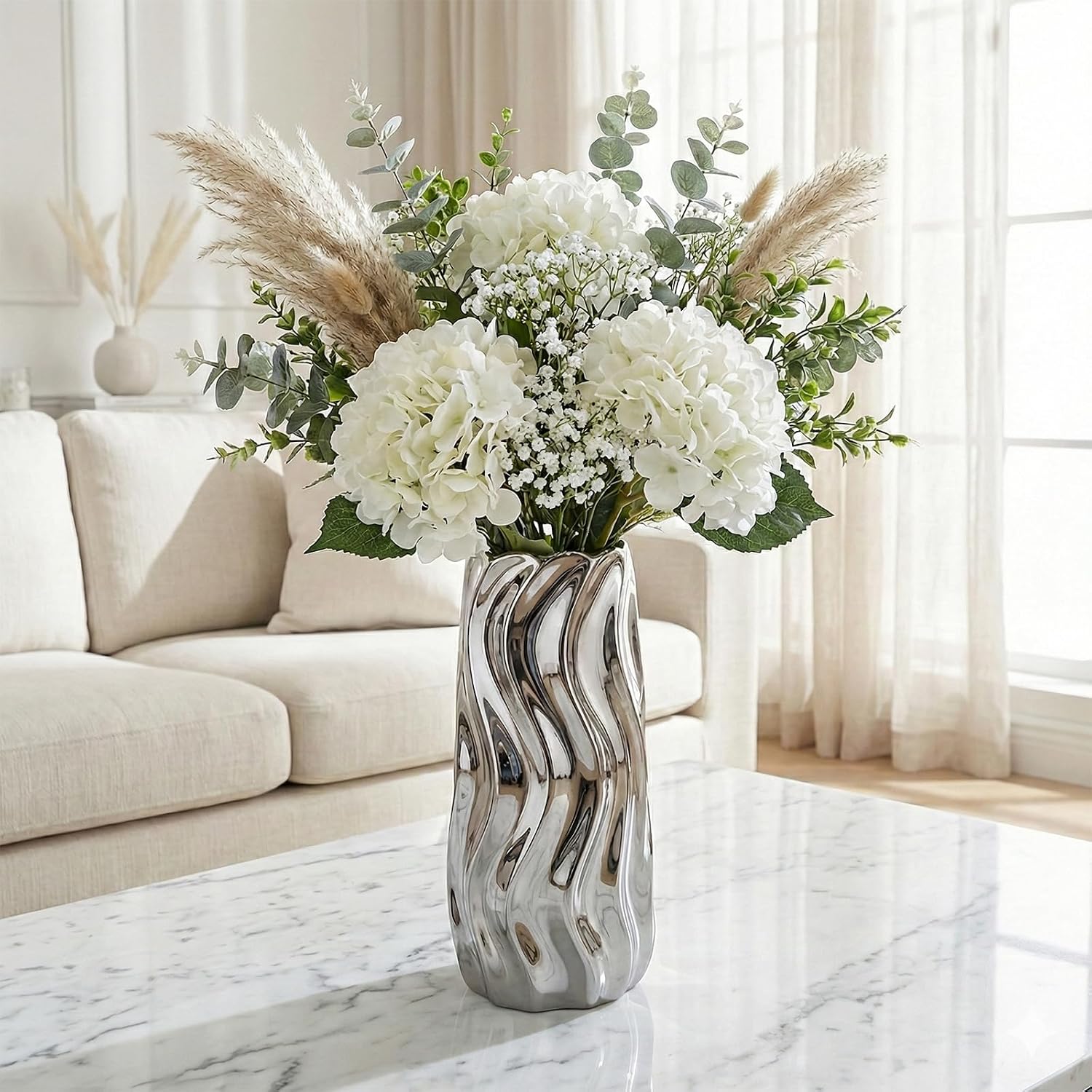 9.5" Ceramic Vase / Silver / Medium