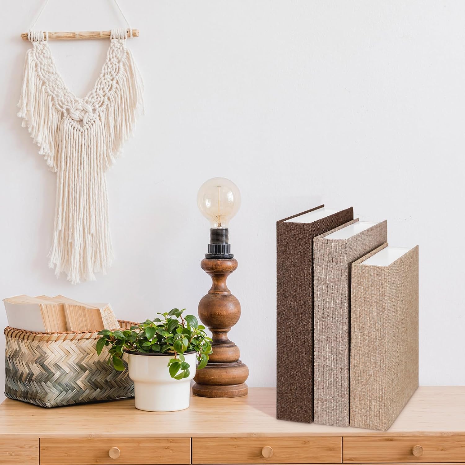 Fake Book Box Neutral Linen Book Box / Multi Sizes / Khaki, Dark Coffee, Light Coffee / Set of 3