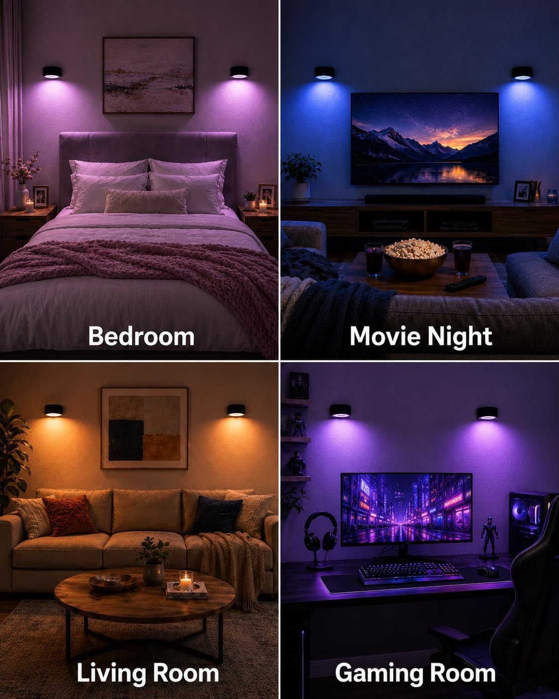 LED Wall Mounted Lights, Rechargeable Wall Sconces, 3 Color Temps, Remote & Touch, 360° Rotating and Dimmable for