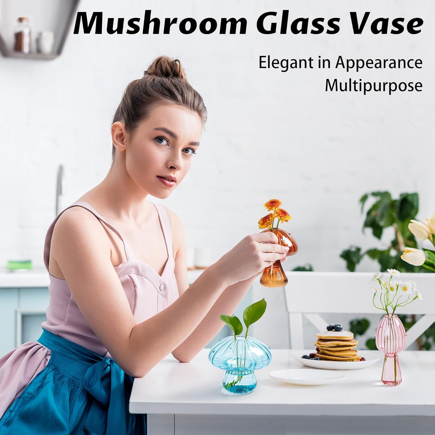 Small Bud Vases Home Decor Glass Mushroom / Colorful / Set of 6