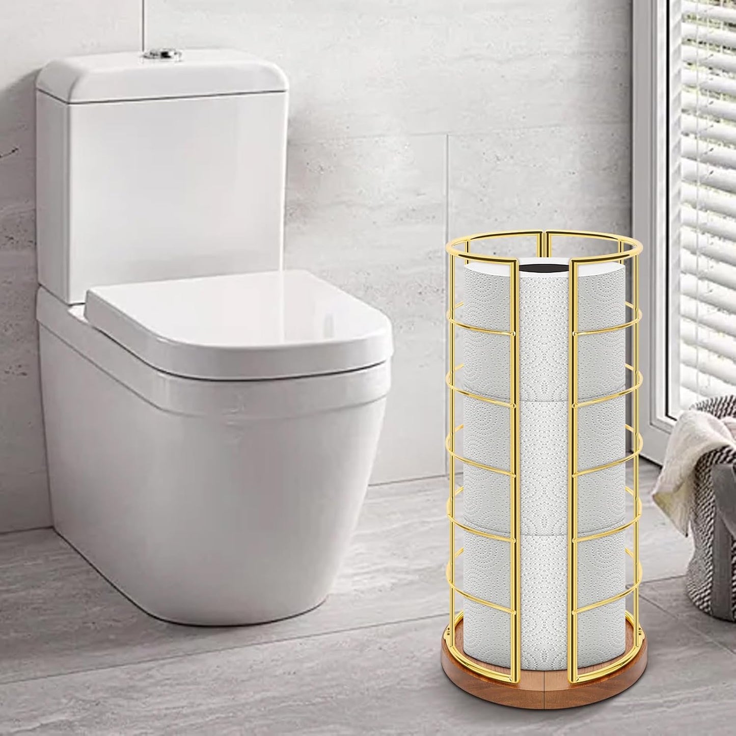 NearMoon Toilet Paper Organizer Stand, Freestanding 3 Rolls Tissue Storage, Metal Bathroom Accessory, Rustproof Toilet