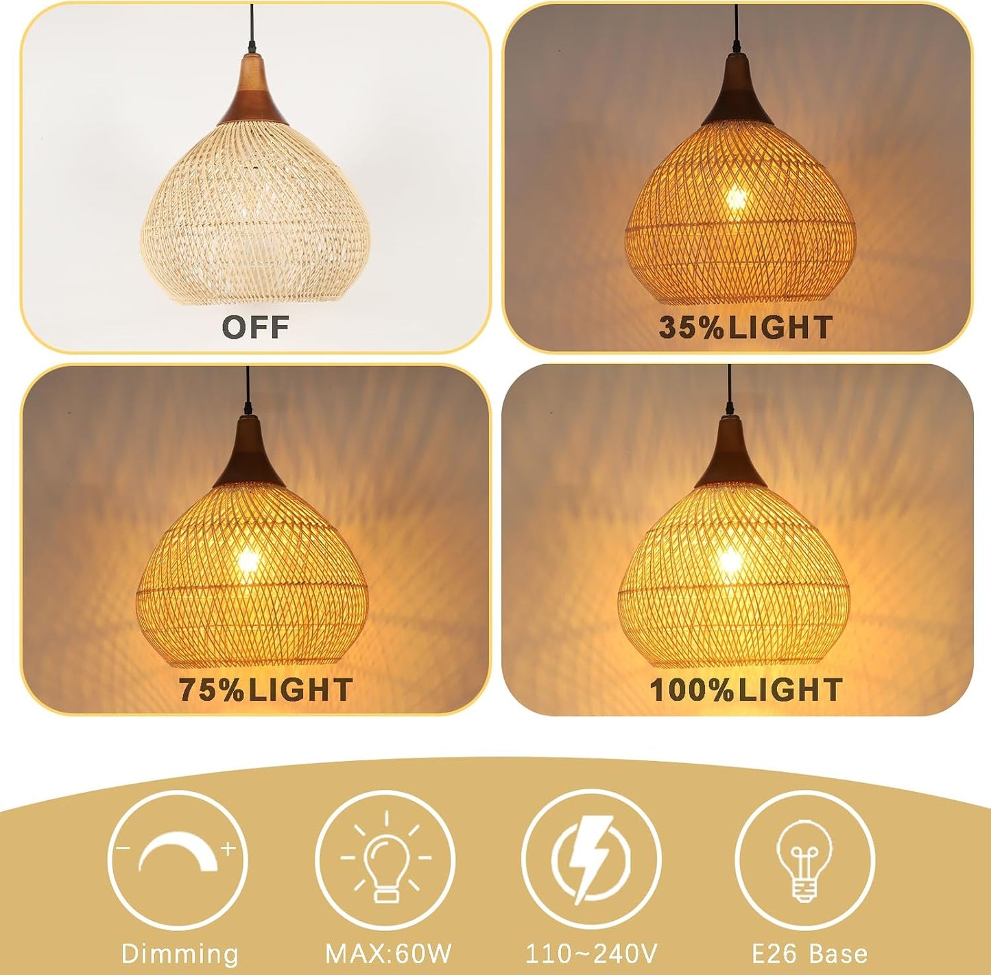 Basket Wicker / Rattan Pendant Light / Wood + Rattan / Raindrop / D 16", Large