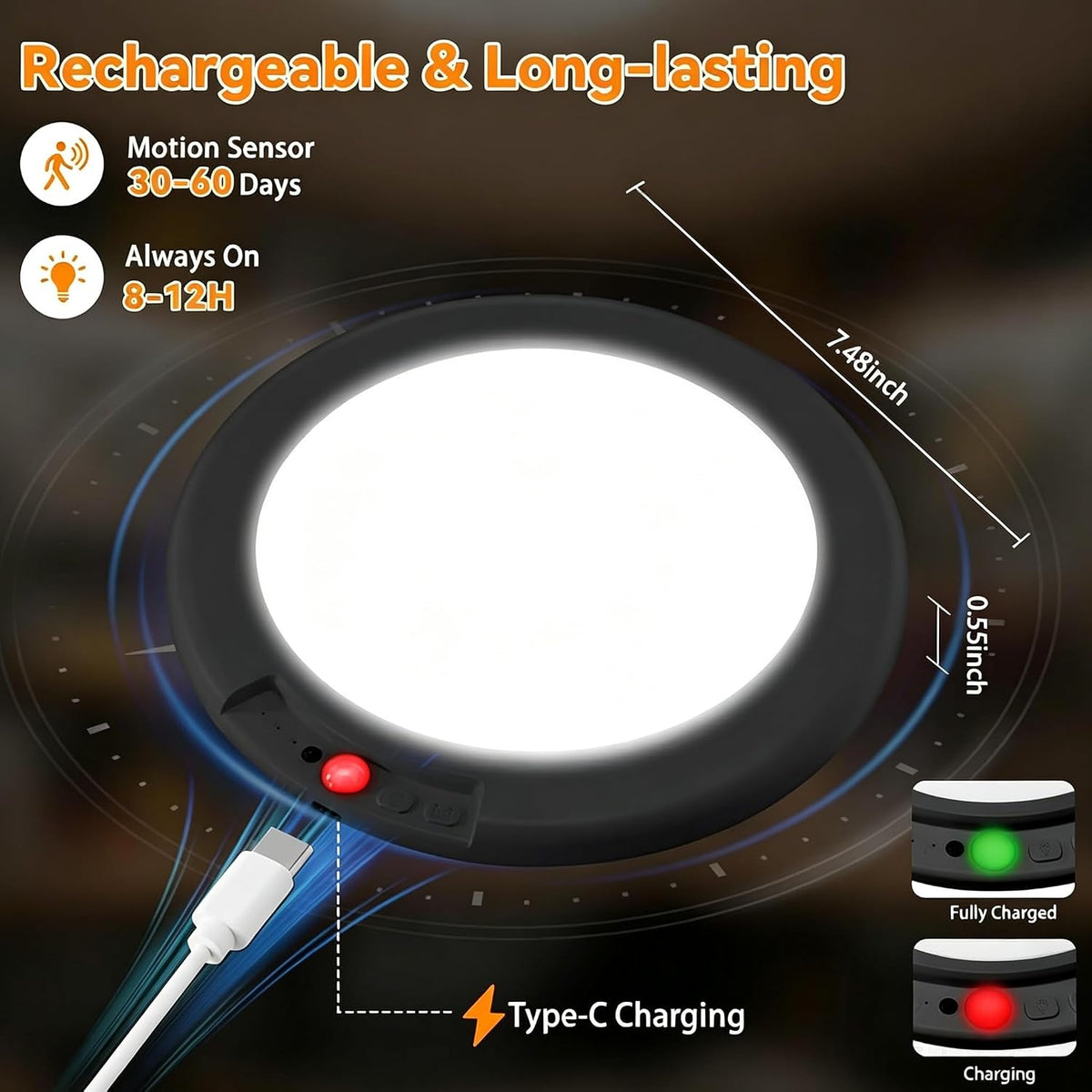 KYEKIO 2Pack Rechargeable LED Ceiling Light/Shower Light with Remote | Motion Sensor, Wireless Magnetic Easy-Install, 3