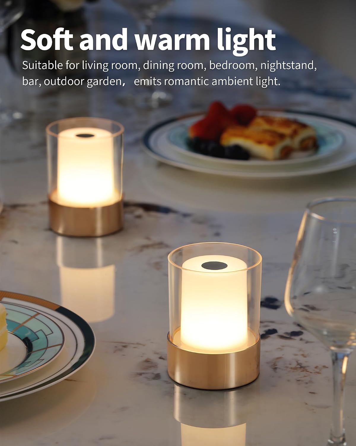 4" Gold Cordless Table Lamp 2 Pack, Outdoor Rechargeable Lamp | LED, Battery Operated, Portable, Touch Night Light for