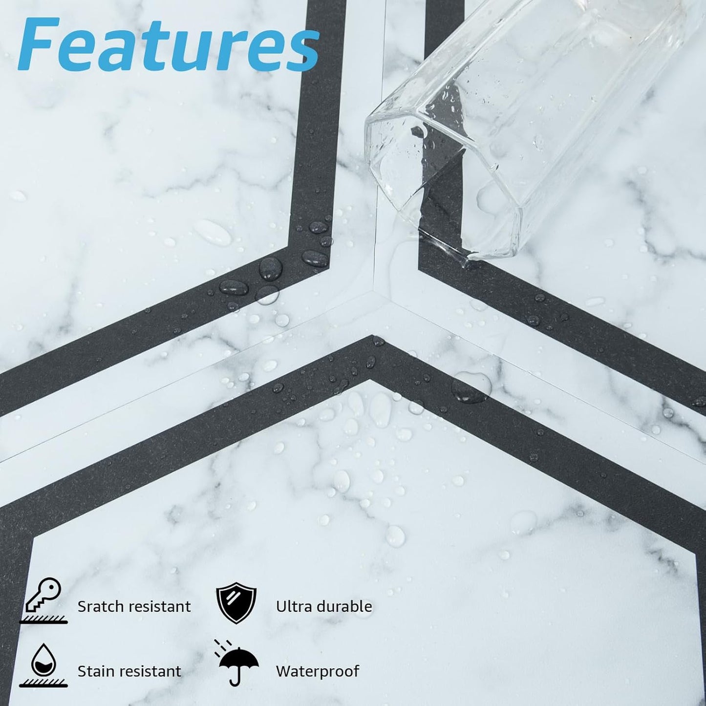 Self Adhesive Waterproof Vinyl Floor Tile / 11.8 x 10.2 / White Marble / Set of 30