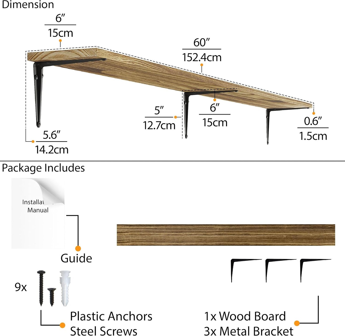 Arras Floating Shelf / 60 Inch / Set of 60