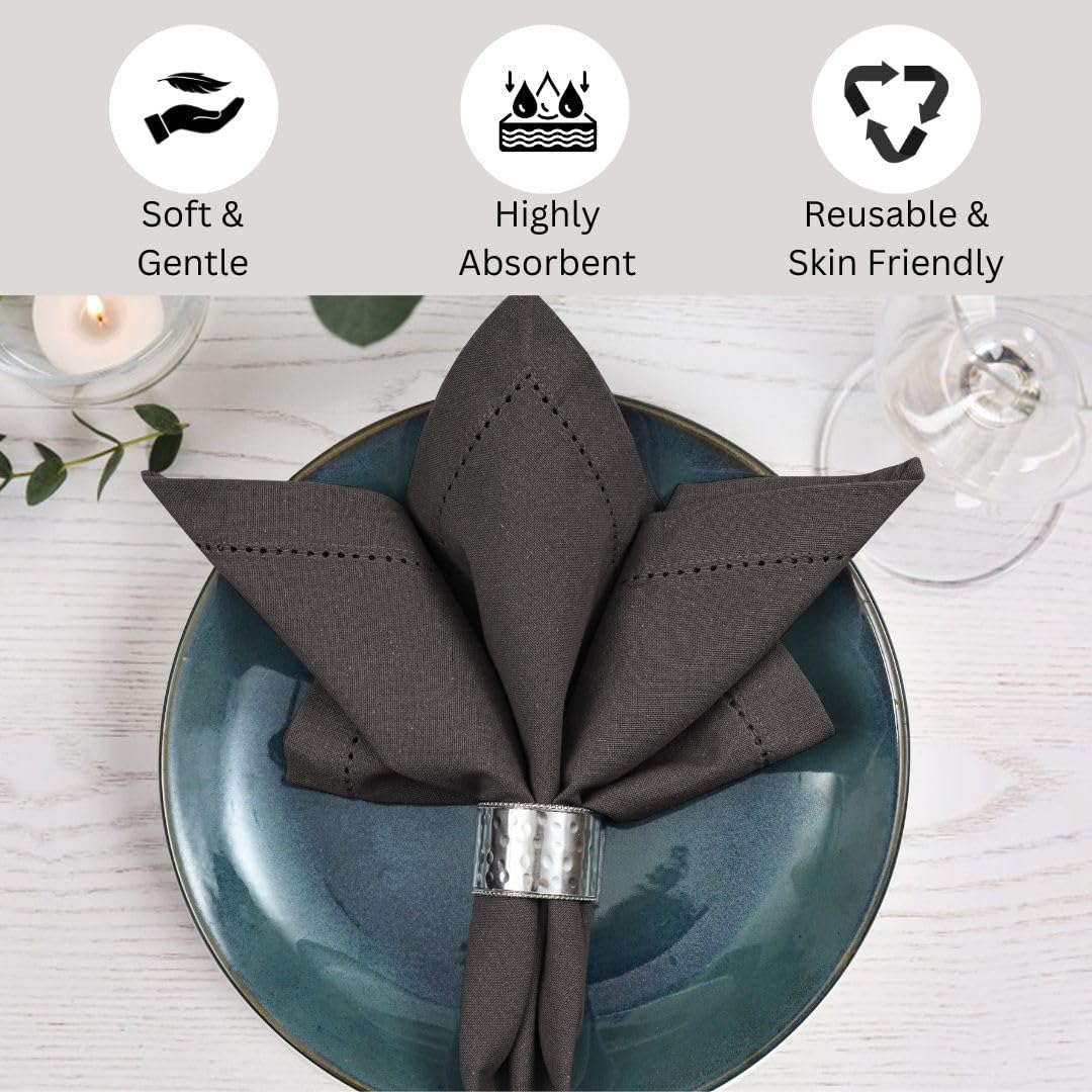 Hemstitch Cloth Dinner Napkins 100% Cotton Set of 12 - for Dining Special Occasions Weddings Parties Holidays Easter