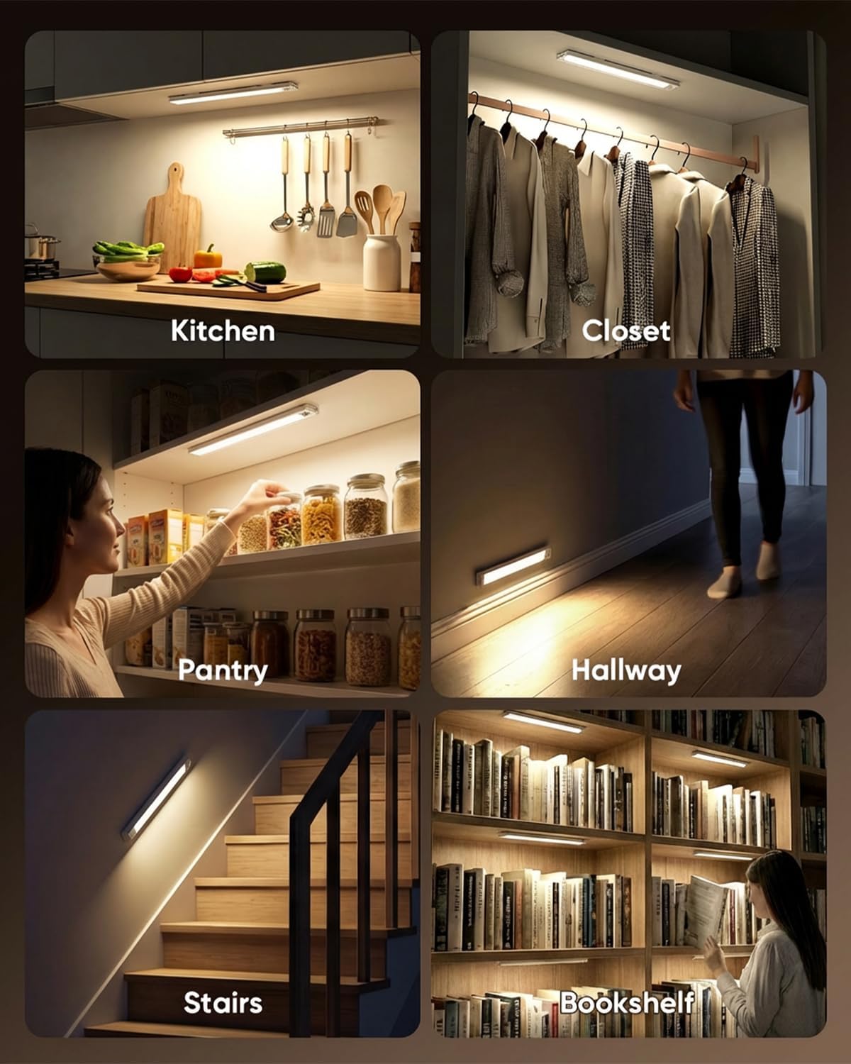 12inch Under Cabinet Lighting, 152LED Motion Sensor Light Indoor, USB Rechargeable Closet Lights, 3 Color Temps