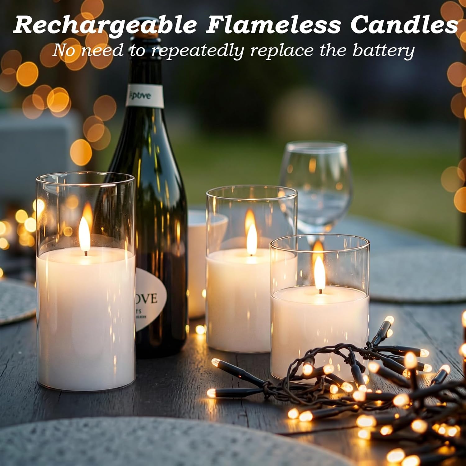 GenSwin Glass Rechargeable Flameless Candles Remote Battery Operated, Clear | LED Pillar Candles, Long Lasting Real Wax