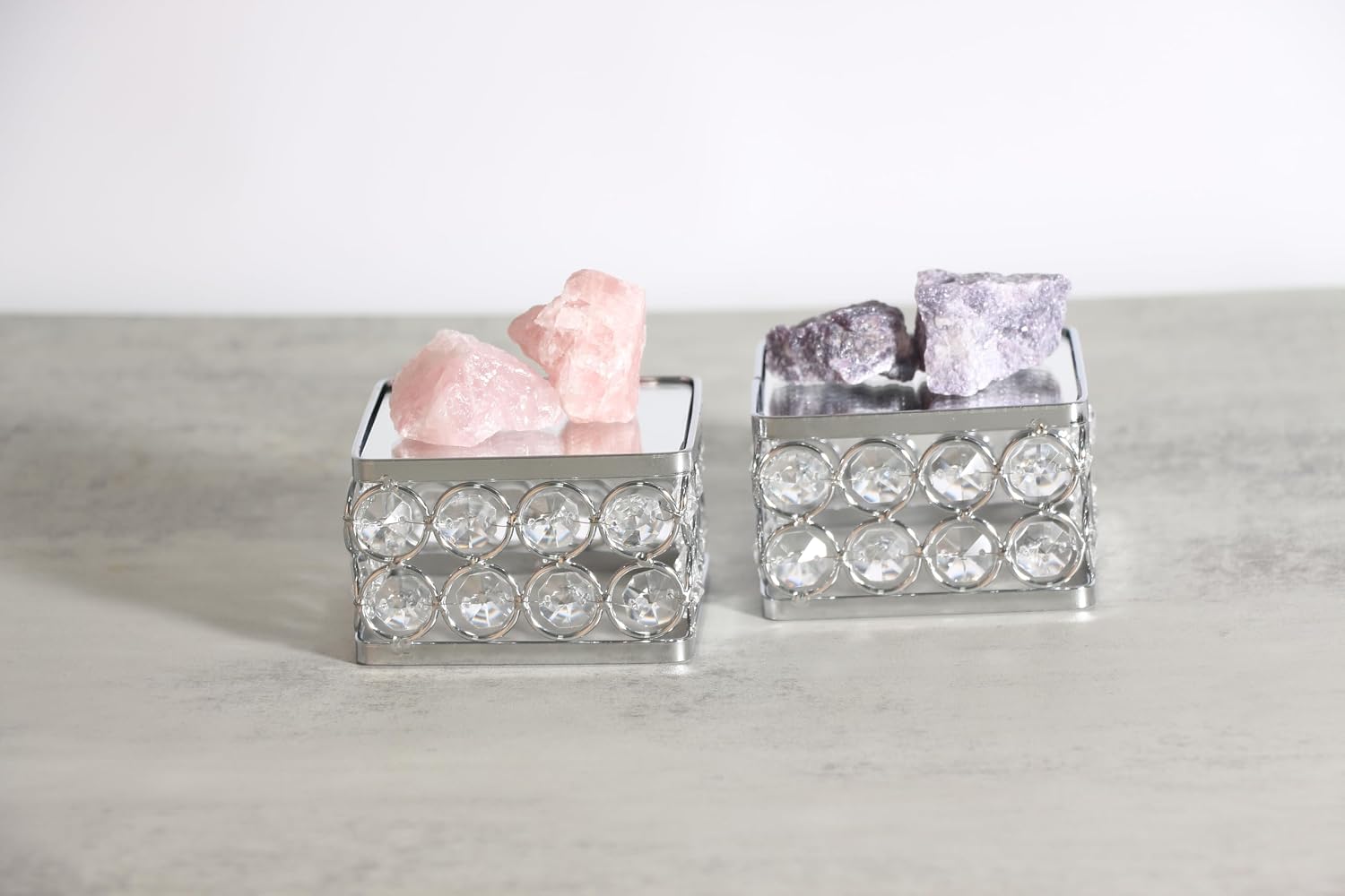 Crystal Jewelry Display Stand Riser / Silver / Set of 2