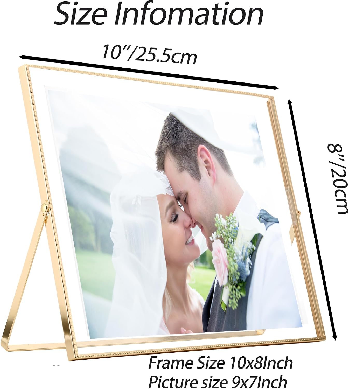 Gold Floating Picture Frame 8x10'' Set of 2(Horizontal), For Photo 9x7'', 8x6'', 7x5'',Tabletop Shelf Photo Frame,Home