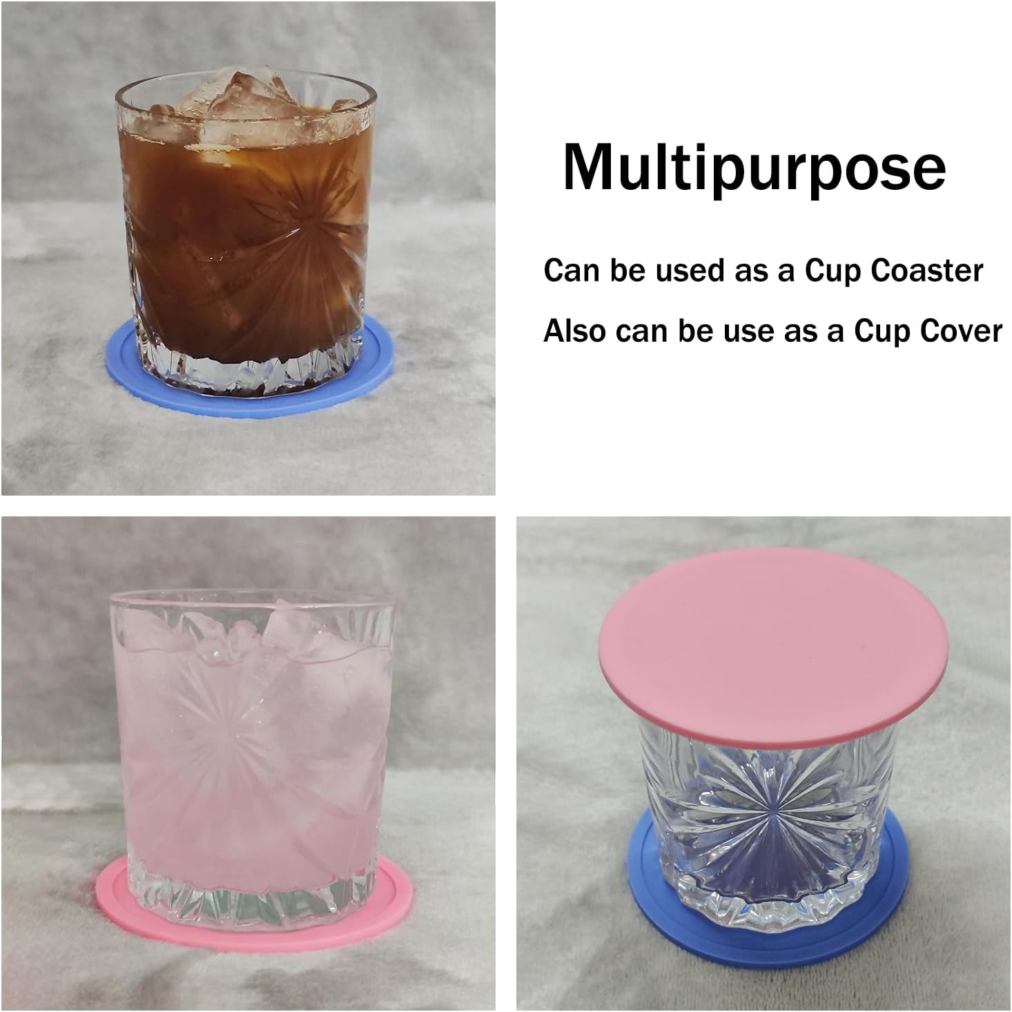 Round Cup Coaster for Drinks Beer / Pink and Blue / Set of 6