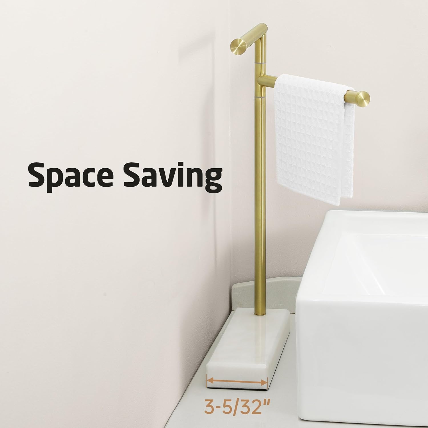 KES Gold Hand Towel Holder Stand for Bathroom, Countertop Towel Stand with Weighted Marble Base, 17.3" Standing Swivel