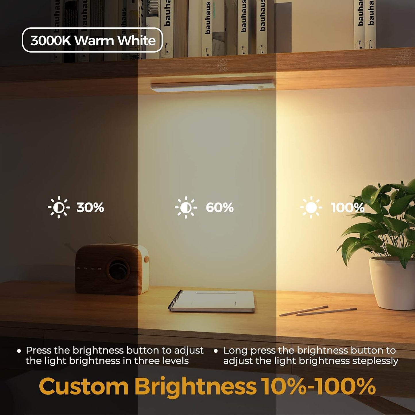 3 Pack Under Cabinet Lights, 32 LED Warm White Rechargeable Under Cabinet Lighting Motion Sensor LED Lights for