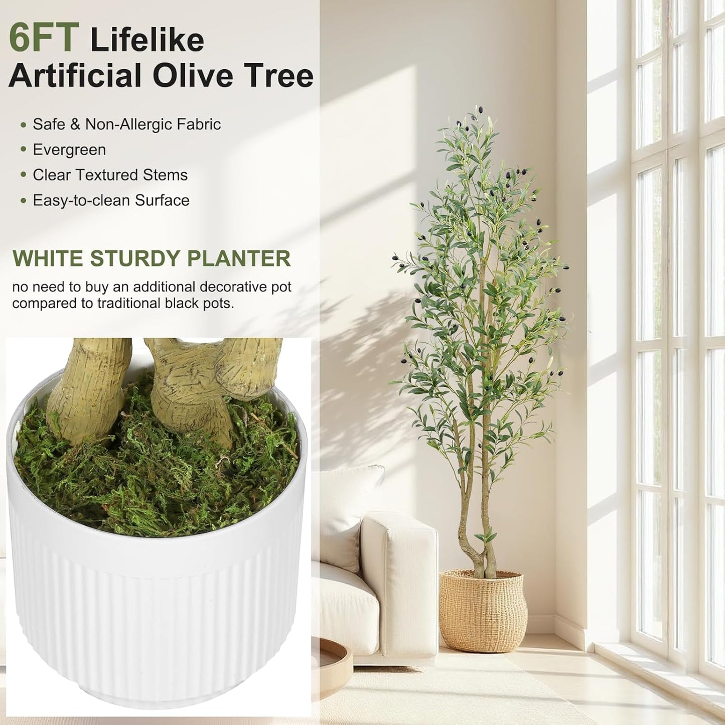 Faux Olive Tree / Olive Tree 6ft / White / 6 Inch