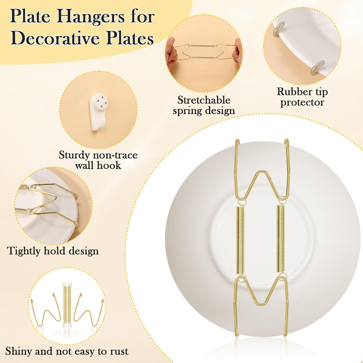 24 Pack Plate Hangers for Wall Display, 6/8/10/12 Inch Invisible Stainless Steel Plate Holders with Wall Hooks, Fit