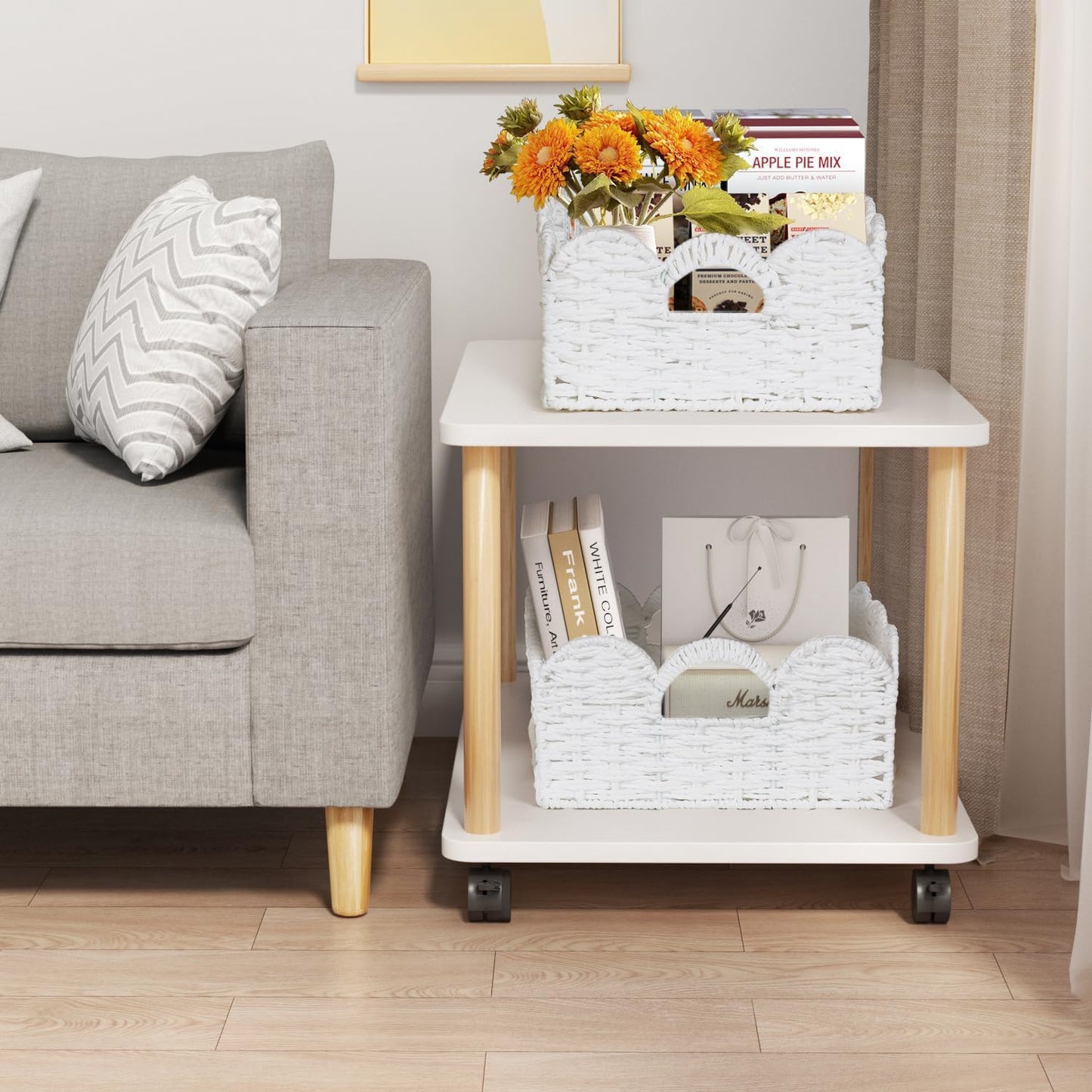 Handles Handwoven Organizer Bin Wicker / White