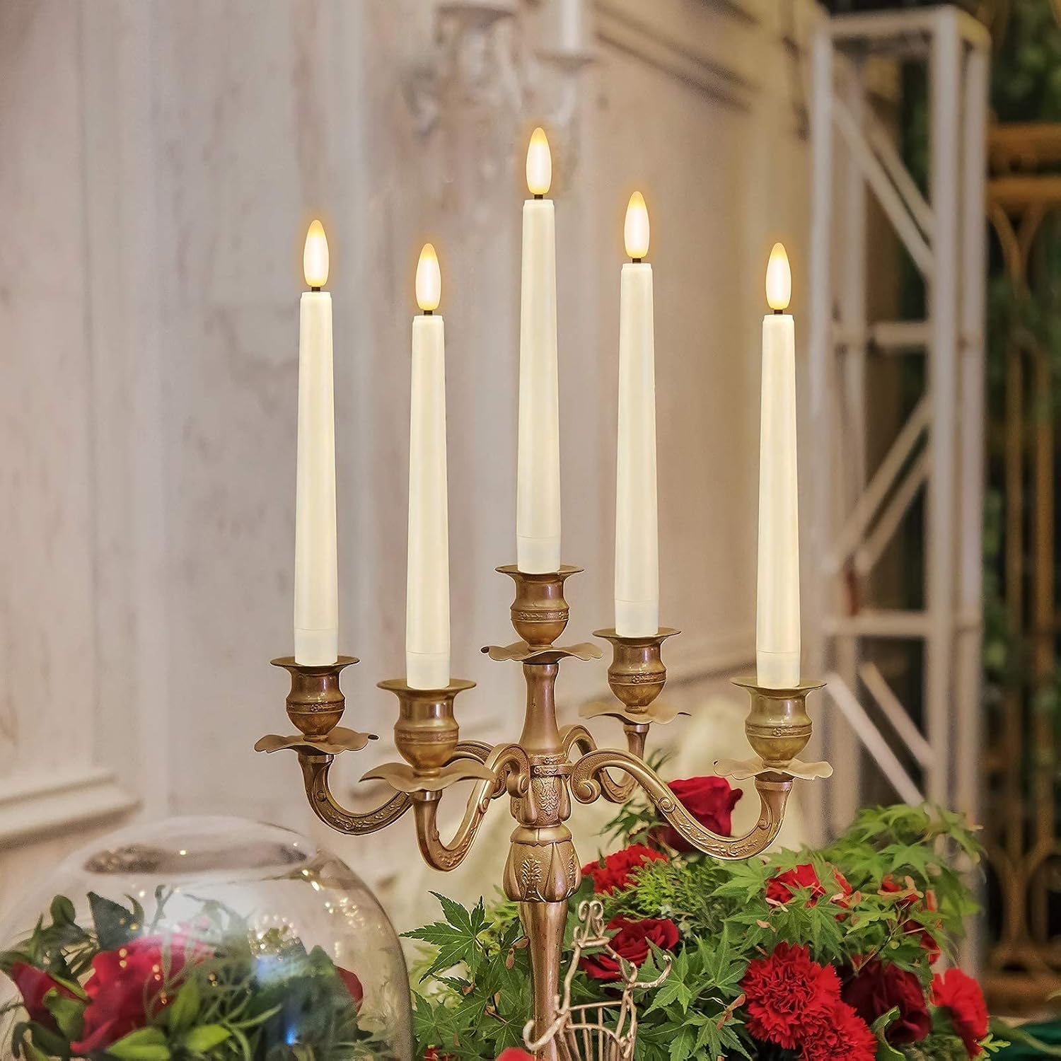 FPOO 8PCS Flameless Flickering Taper Candles with 2 Remote Control and Timer, 8 Inch 3D Wick Floating Flickering Flame