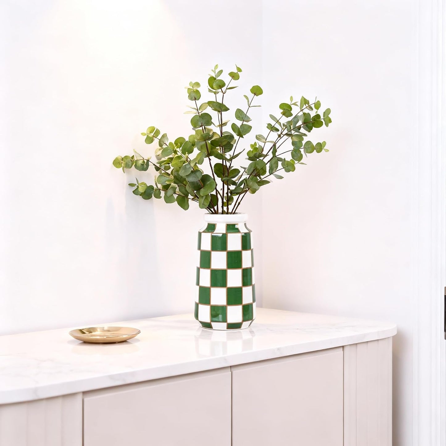 Black and White Ceramic Vase / Green