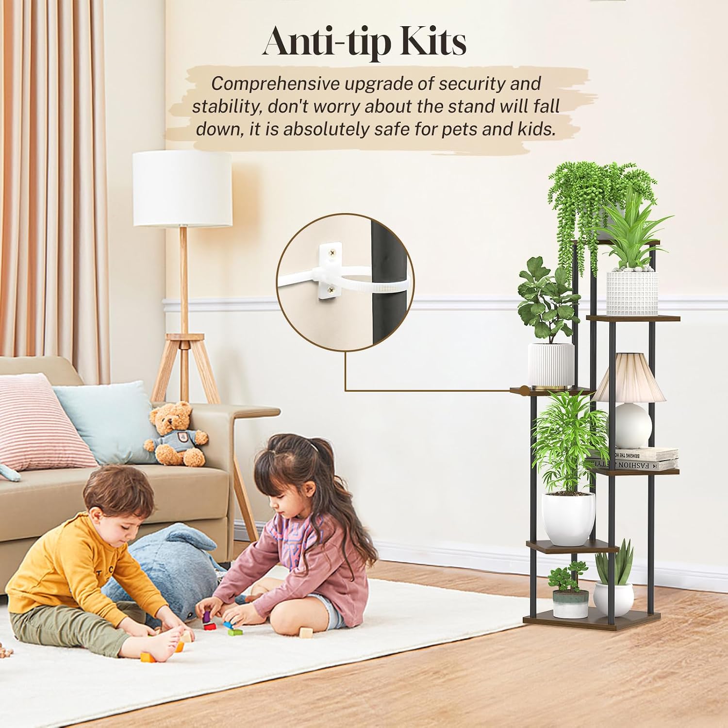 Oppro Plant Stand Indoor Outdoor, 6 Tier Corner Tall Metal Wood Shelf | Muti-Level Planter Holder, Sturdy Large