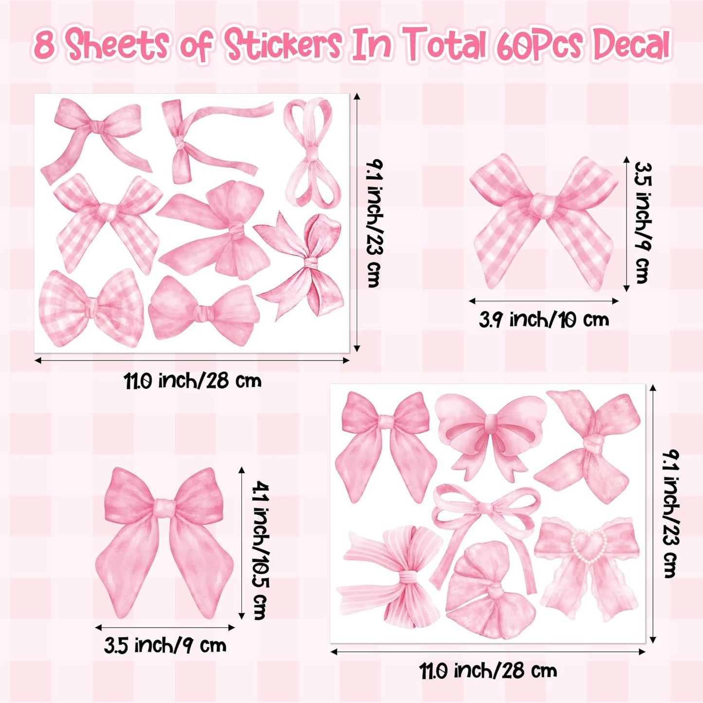 Bowtie Decal Wall Stickers / Pink Bow / Set of 60