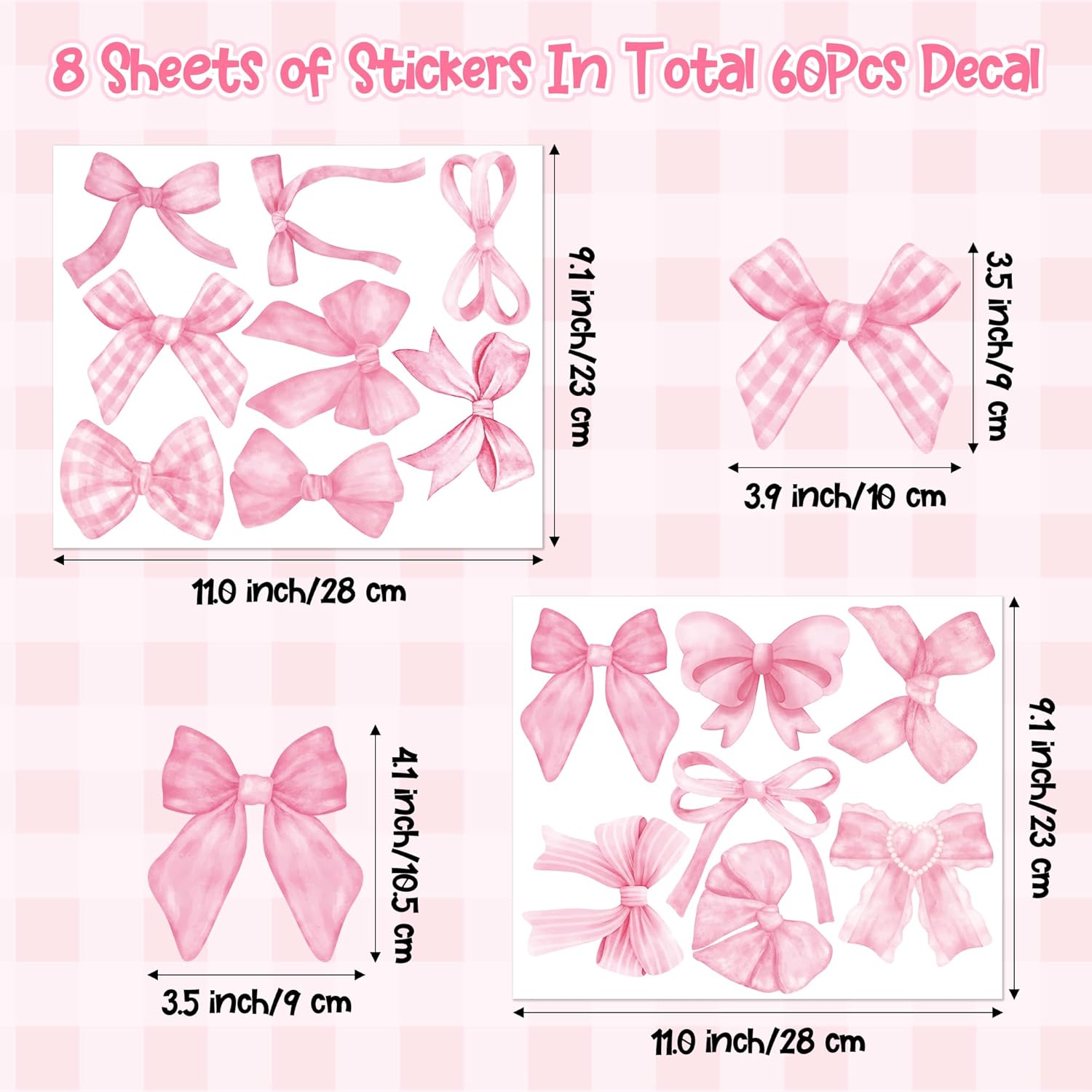 Bowtie Decal Wall Stickers / Pink Bow / Set of 60