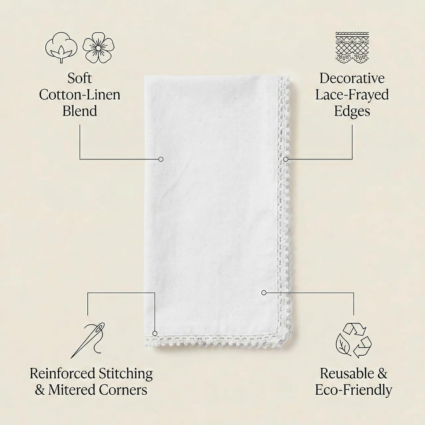 ACCENTHOME White Cloth Napkins Set of 12 18x18 inch Cotton Dinner Napkins - Washable Soft Premium Hotel Quality