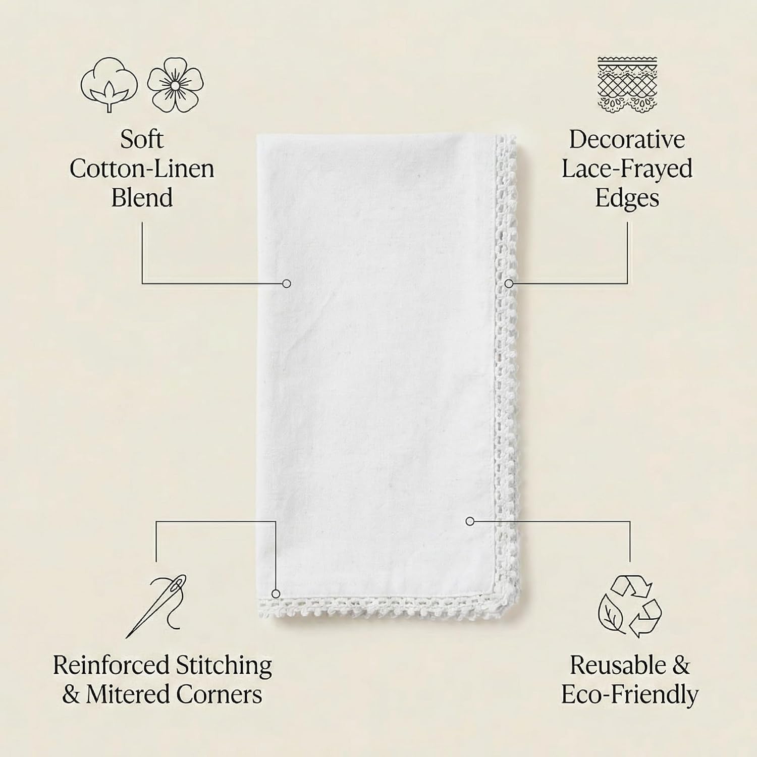ACCENTHOME White Cloth Napkins Set of 12 18x18 inch Cotton Dinner Napkins - Washable Soft Premium Hotel Quality