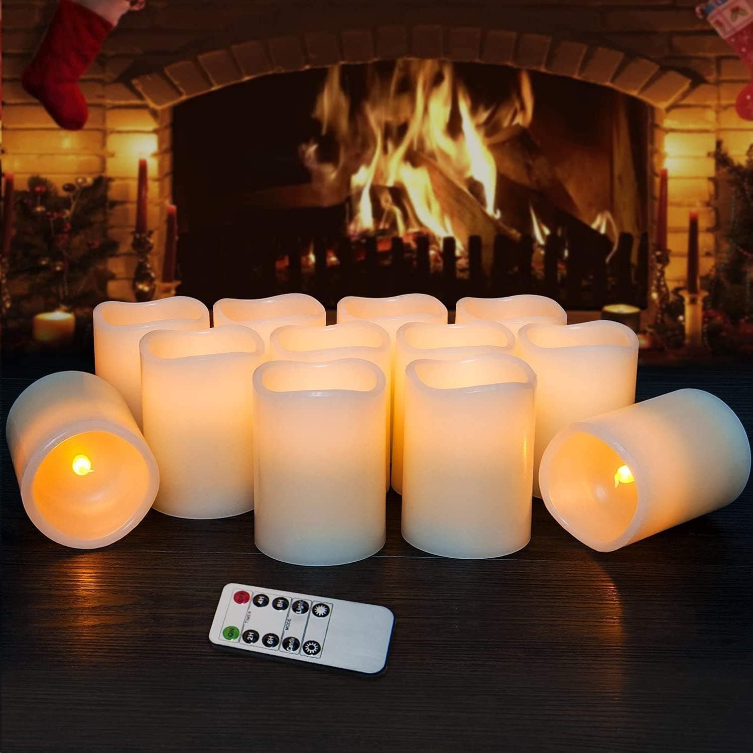 Hausware Flameless Candles Battery Operated Candles Set of 12 (D: 3" x H: 4") Real Wax Pillar Flickering Candles LED