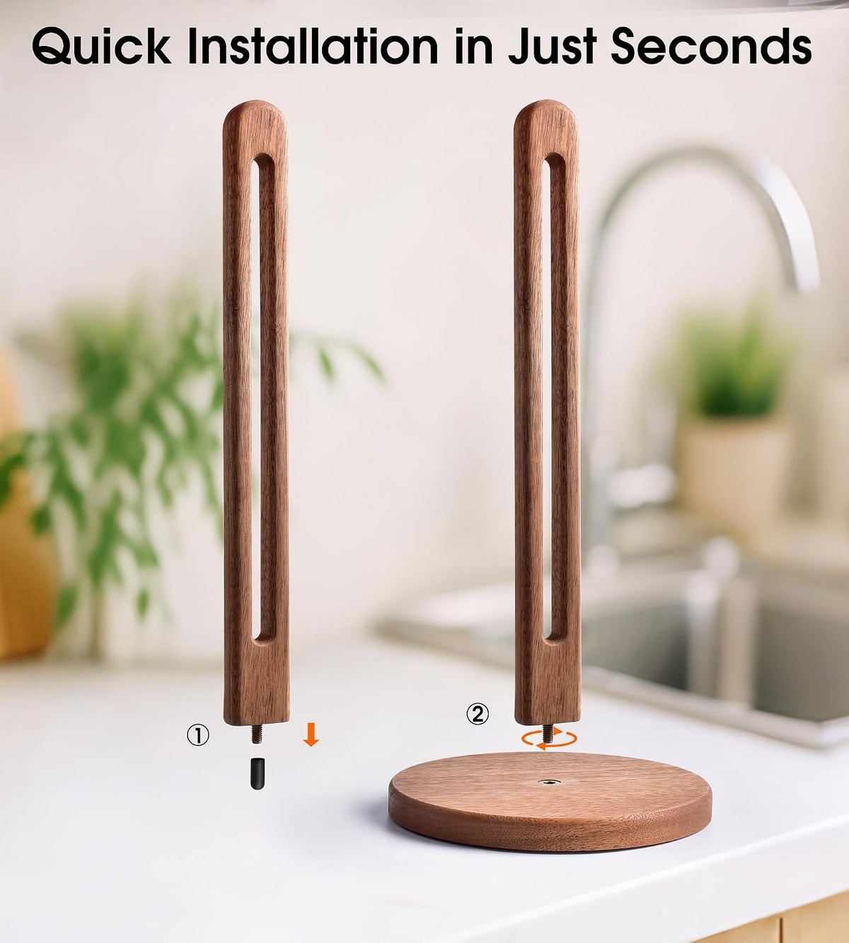 KitchLife Acacia Wooden Paper Towel Holder Countertop, 6.5" Jumbo Base, Fits Jumbo Rolls, Large Freestanding Dark Wood