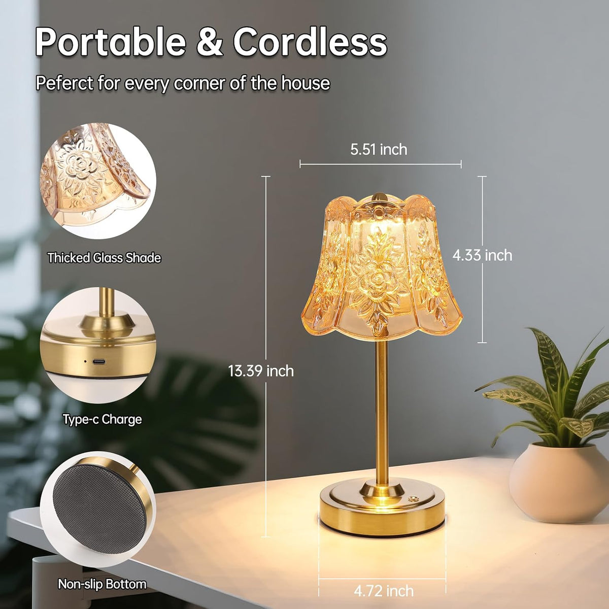 Shenmoyl Set of 2 Cordless Touch Table Lamp with 5200mAh Battery - 3 Adjustable Color Temperatures & Dimmable