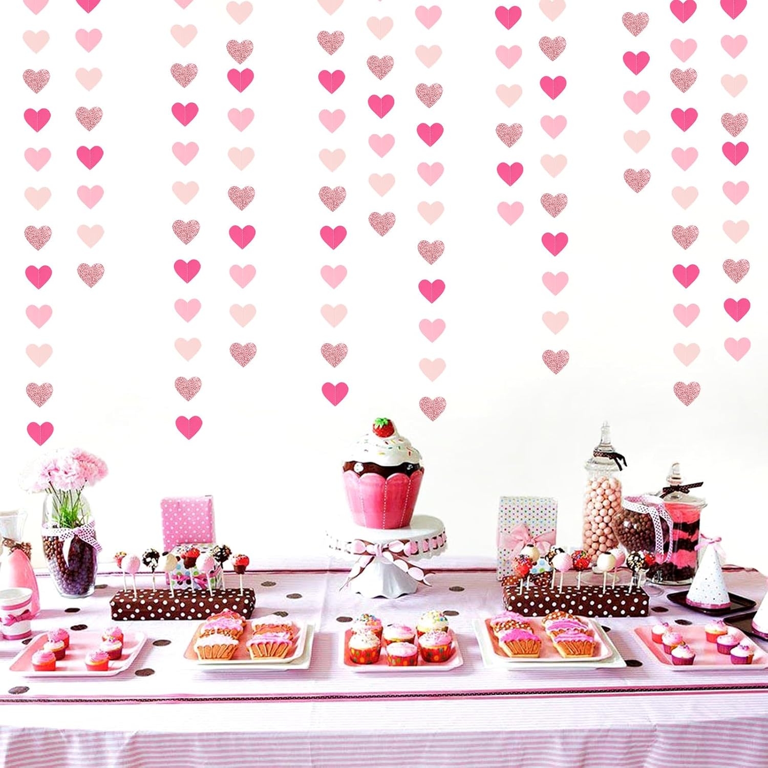 Hot-Pink Rose-Gold Party Decorations Heart-Garland / Pink Rose Gold / 52 Inch