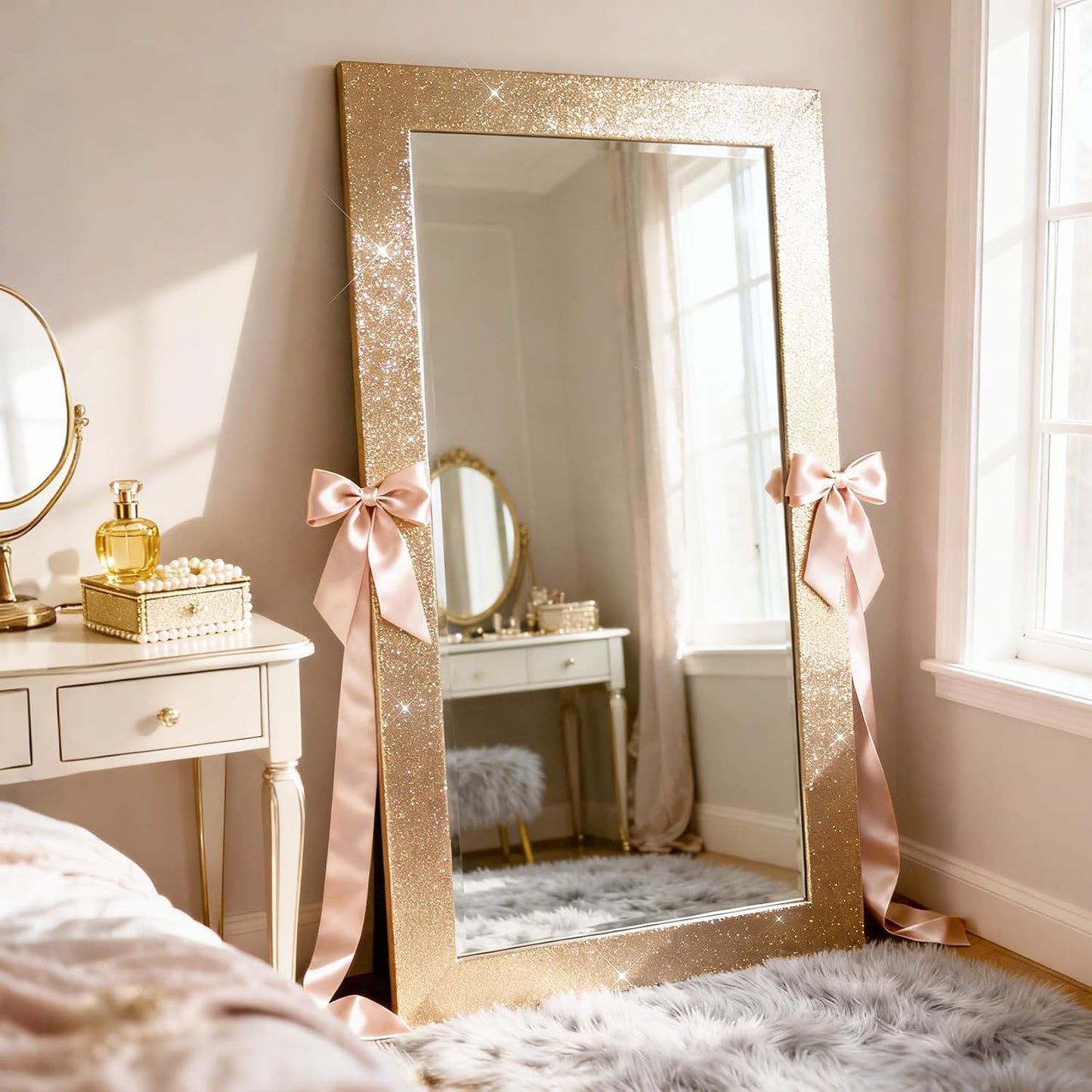 Glitter Wall Border Peel and Stick Removable Wall Trim / 3.94 x 236 / Champagne / Gold