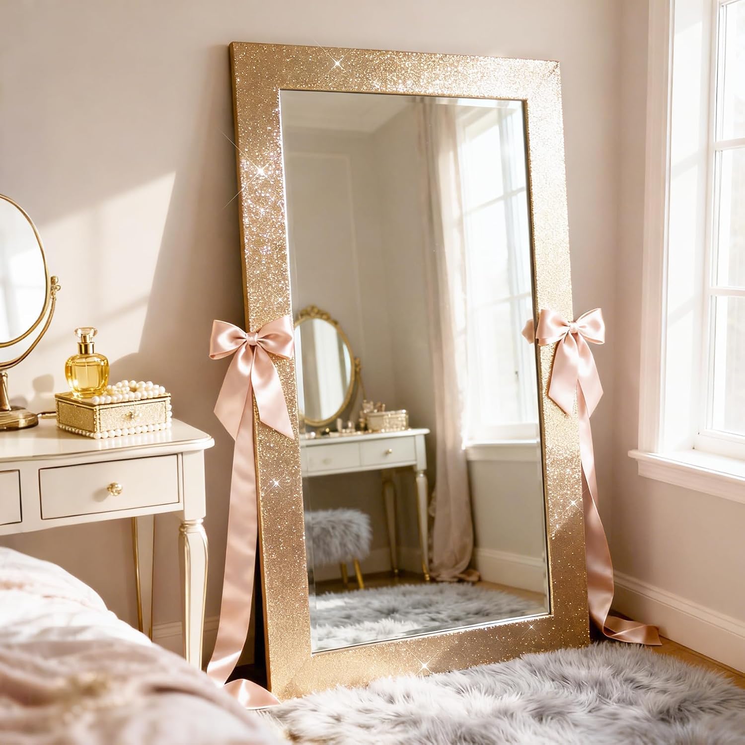 Glitter Wall Border Peel and Stick Removable Wall Trim / 3.94 x 236 / Champagne / Gold