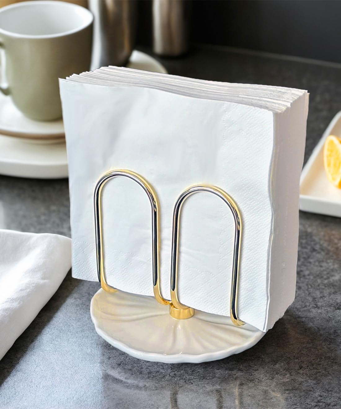 Napkin Holder / Ceramic Base Effortless Cleaning / Gold