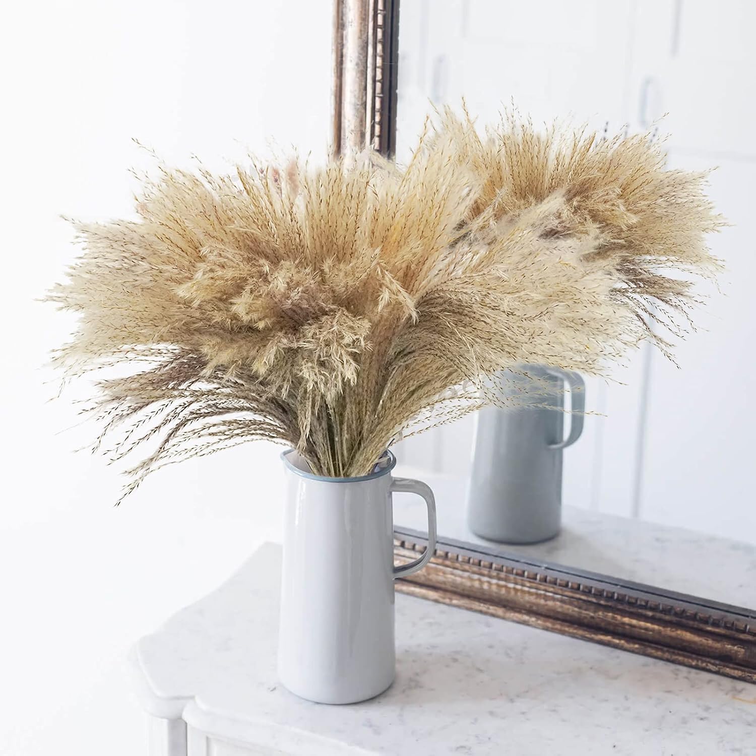 Plume Tall Dried Flowers Large Faux Reed / Dried Pampas Grass / Natural / 17 Inch / Set of 100