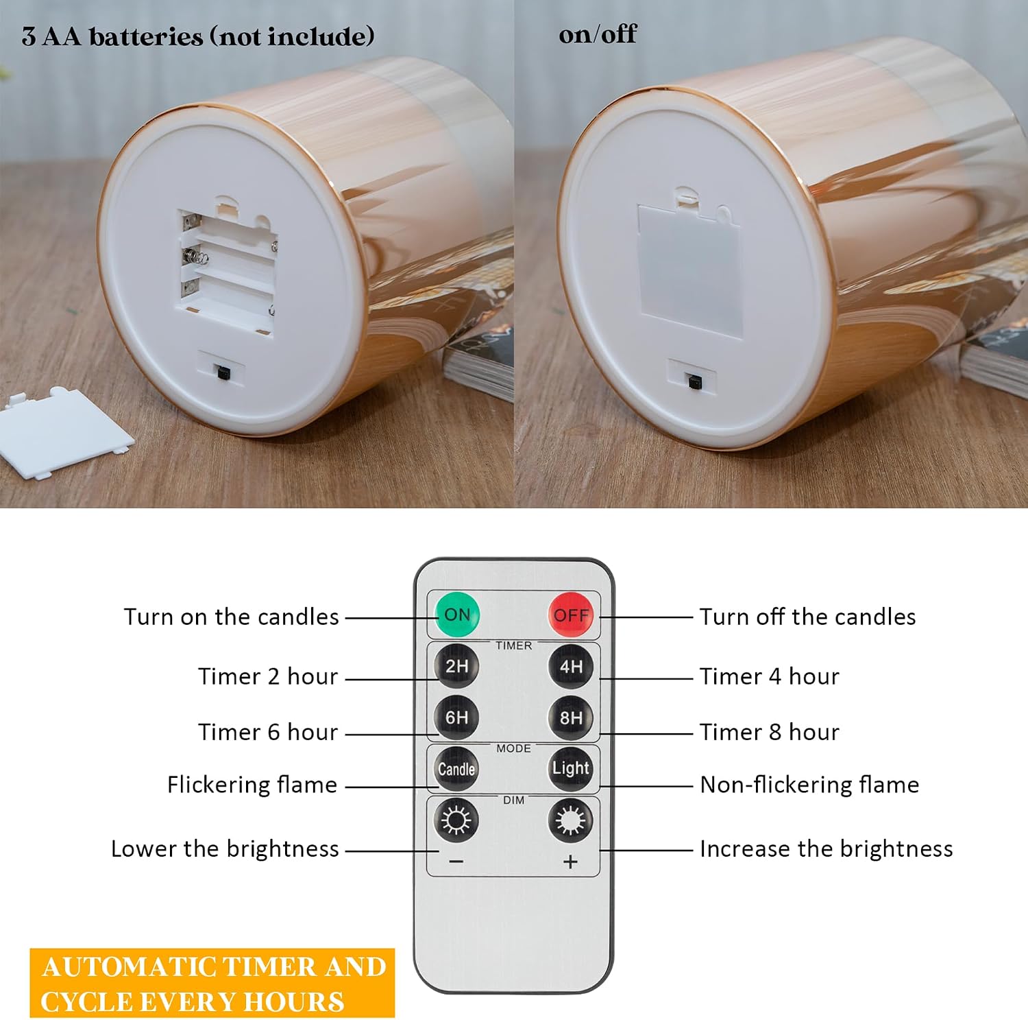 Extra Large Flameless Candles with 3 Wicks, 6"x6" Glass Battery Operated Candles with Remote, Real Wax Flickering LED