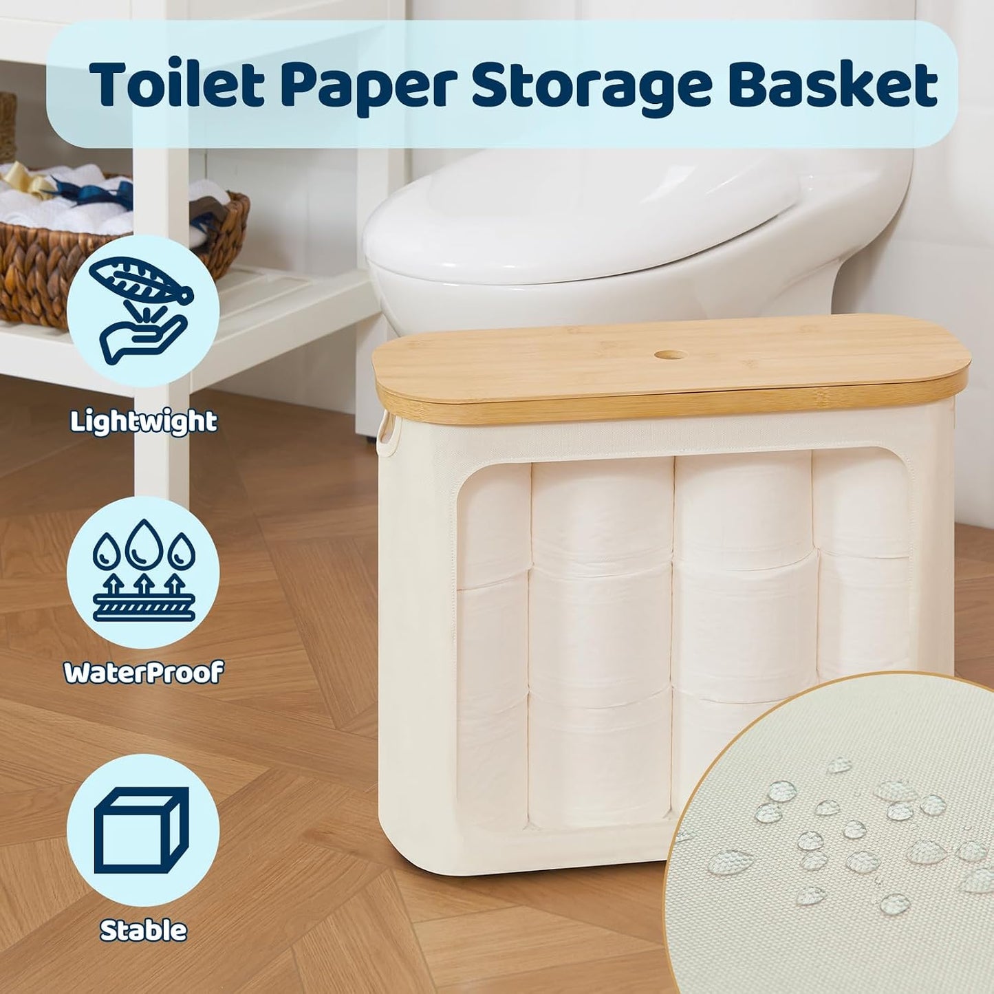 Toilet Paper Storage with Lid, Large Toilet Paper Holder for up to 12 Rolls, Free Standing Bathroom Storage Organizer