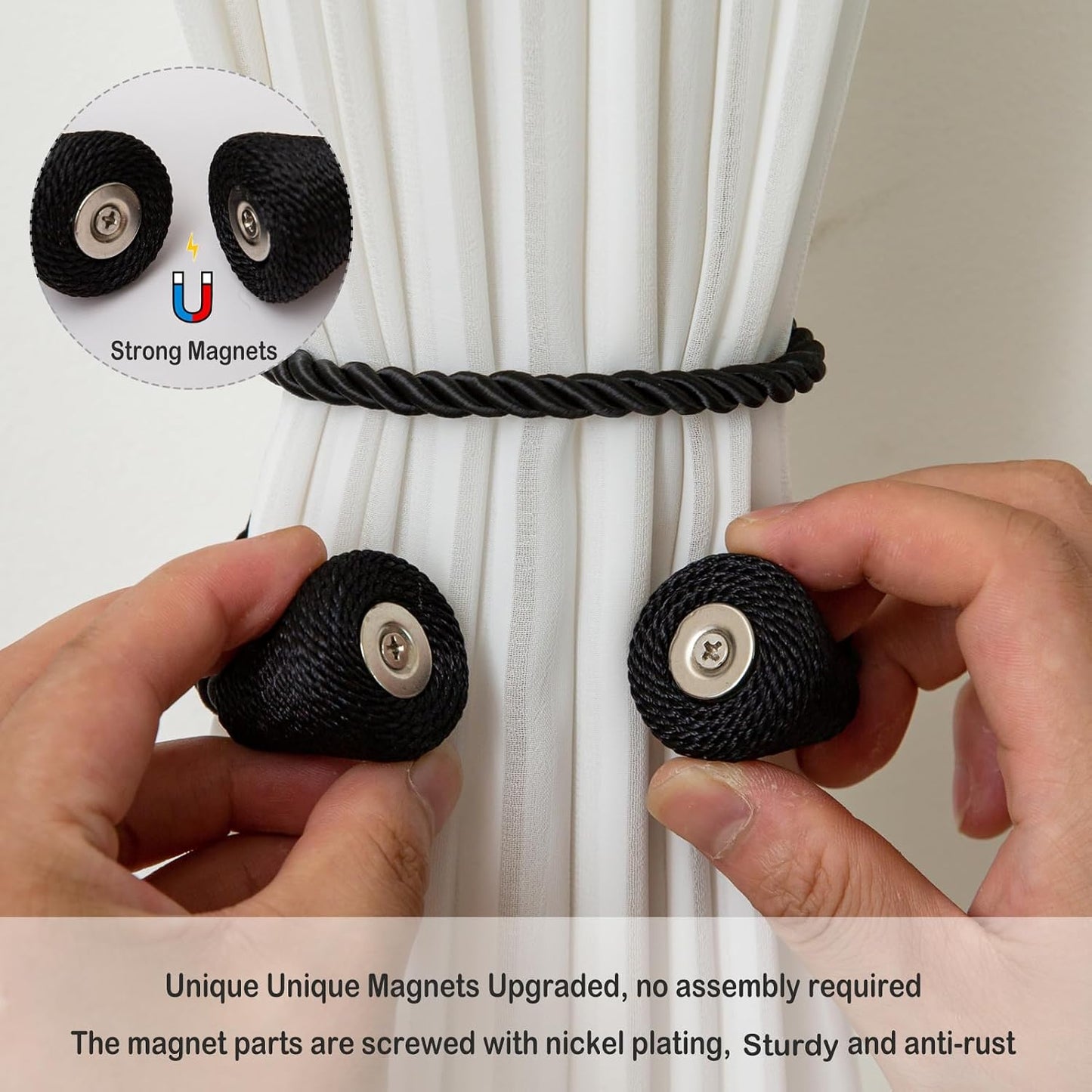 Magnetic Curtain Tiebacks 8 Pack Outdoor Rope Curtain Tie Backs Decorative Window Treatment Holdbacks for Home