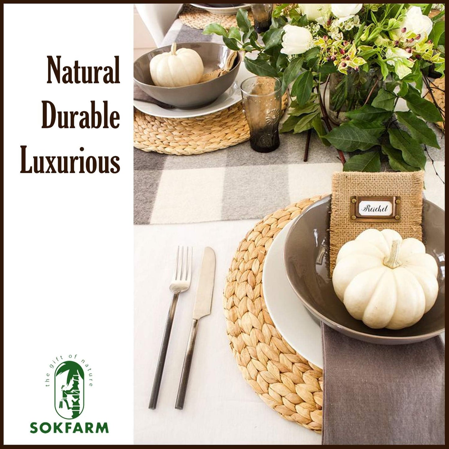 Round Woven Placemats Set of 6, Water Hyacinth Rattan Placemats for Outdoor Patio Dining, Heat Resistant Charger Plates