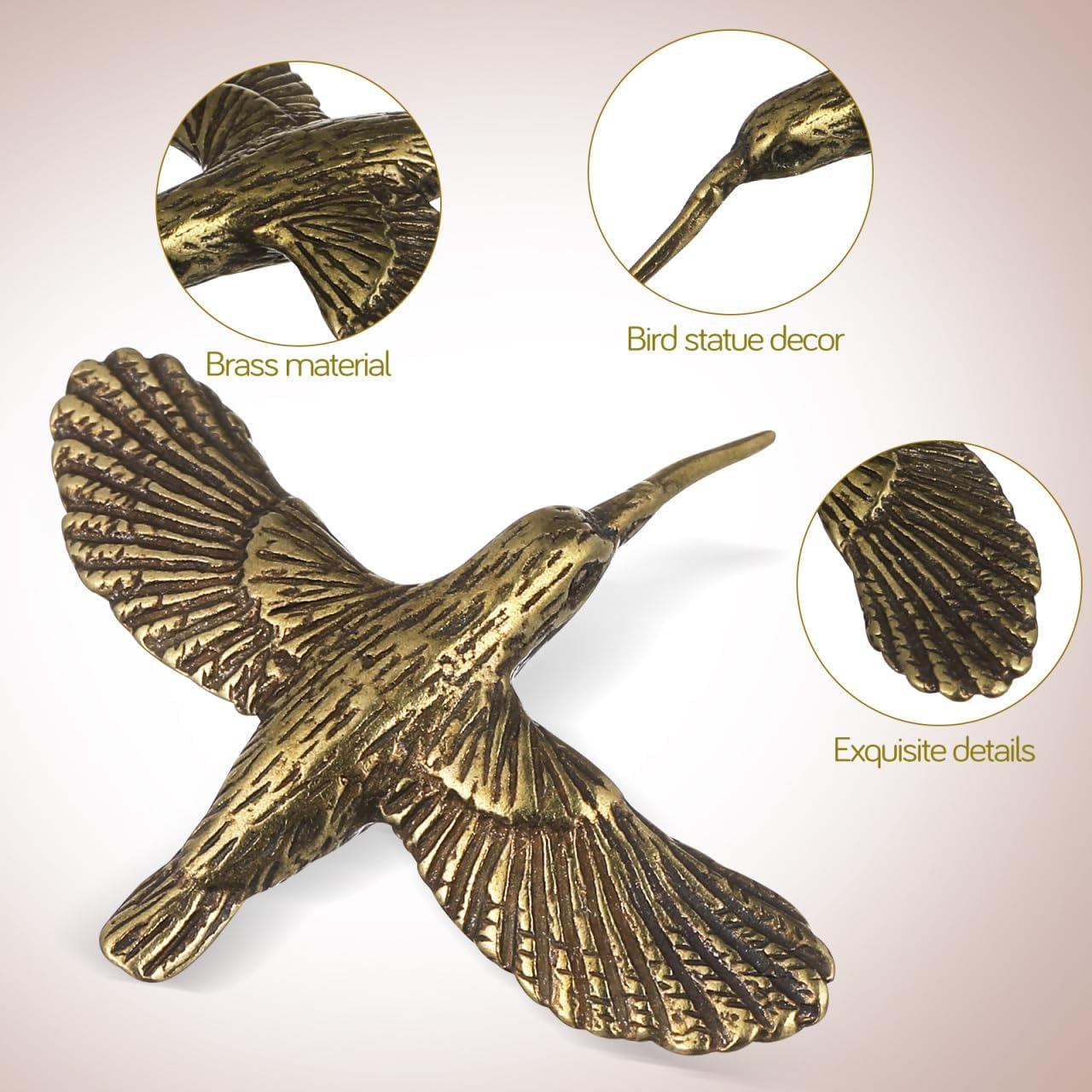 Retro Decor Brass Hummingbird Figurines Retro Guardian Small Bird Figurines Tabletop / Set of 2