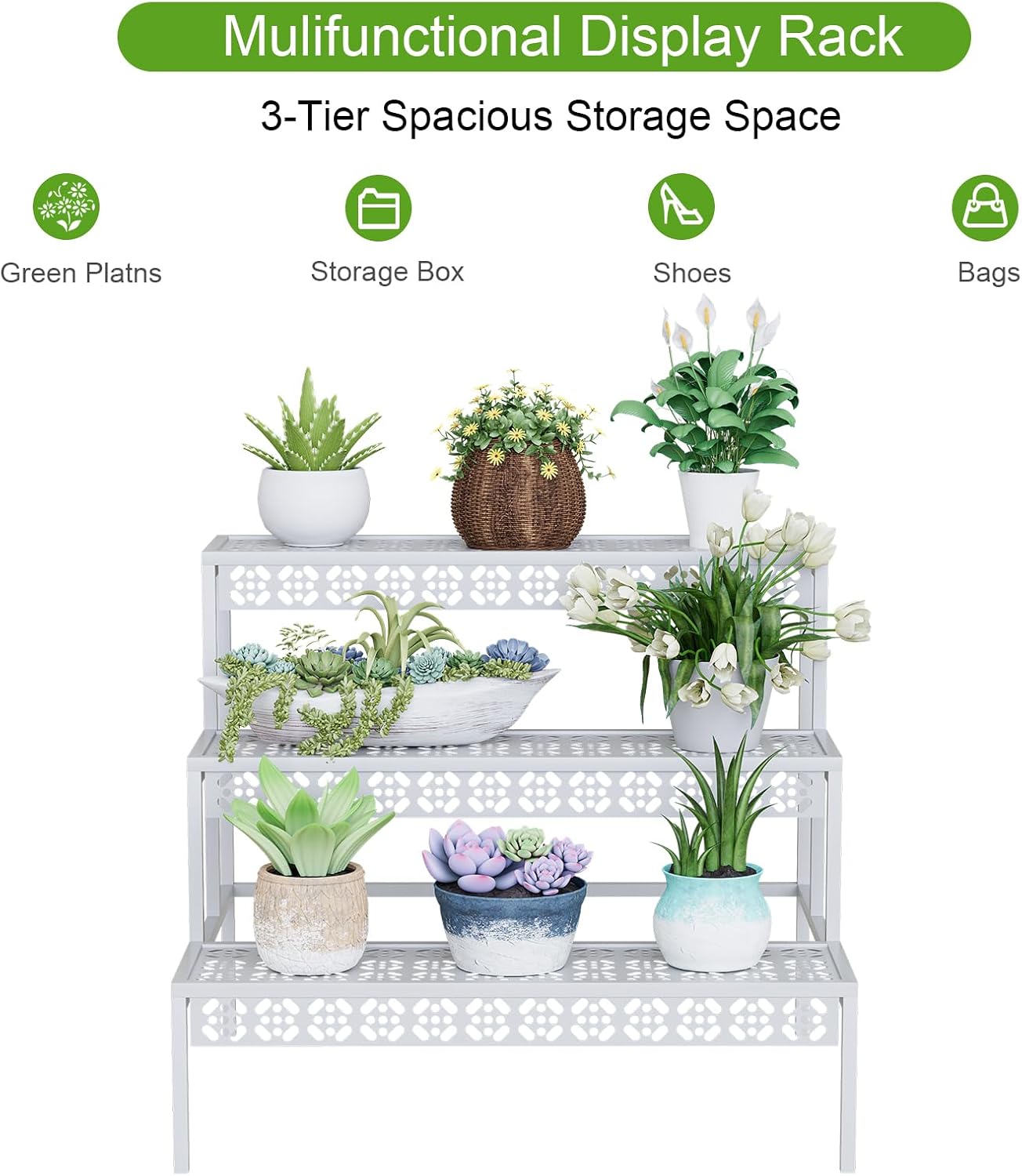 Garden 4 you 3-Tier Rectangular Metal Plant Stand, Ladder Flower Pot Rack | 3-tier stair style,Rectangular heavy-duty