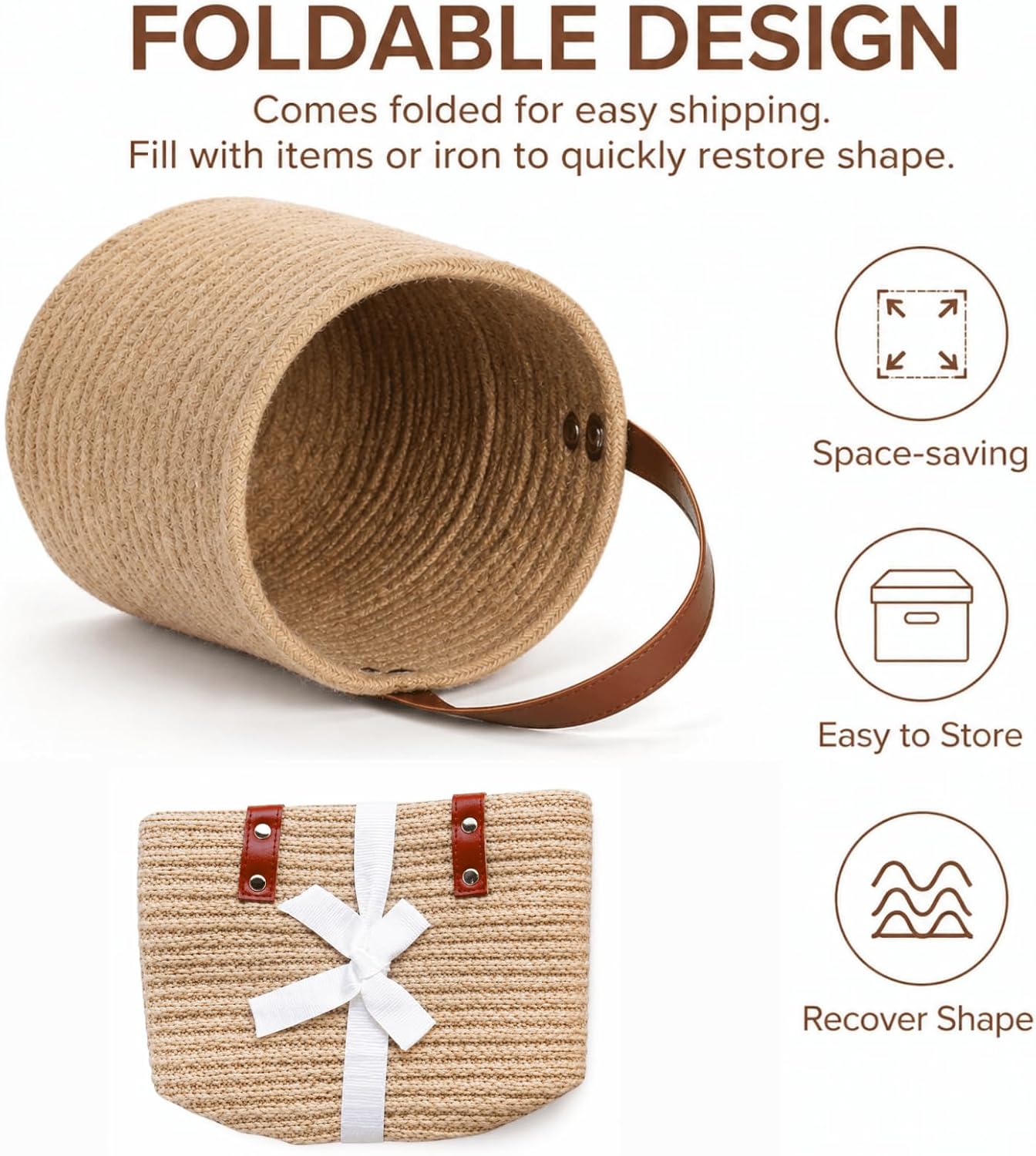 Jute Woven Storage Basket / Natural / 7.8 x 6.7 / Set of 2