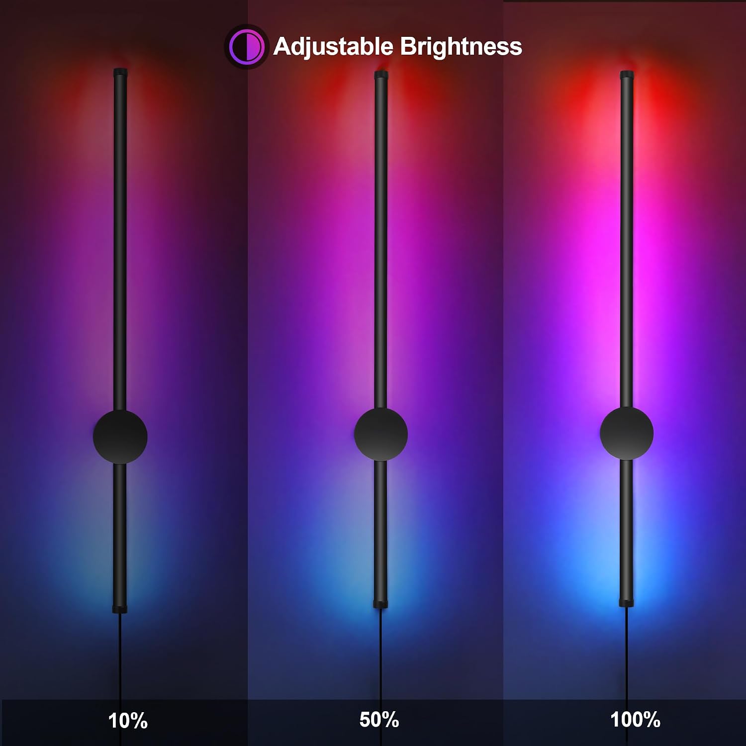 RGB LED Wall Sconces Set of Two with Remote, 15 Color Modes, Dimming, DIY 180° Rotate, Black Plug in Wall Sconces with