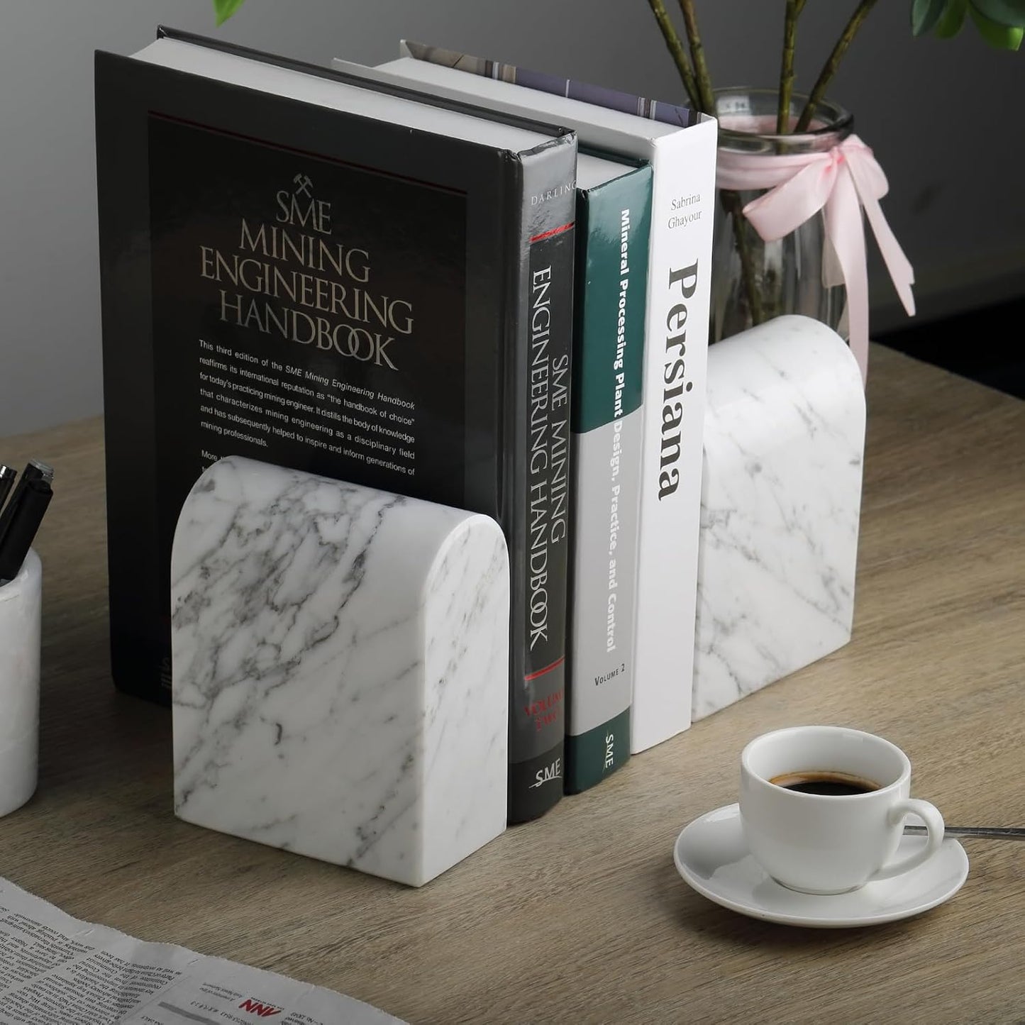 Book Ends for Heavy Books / White Marble-bianco Carrara